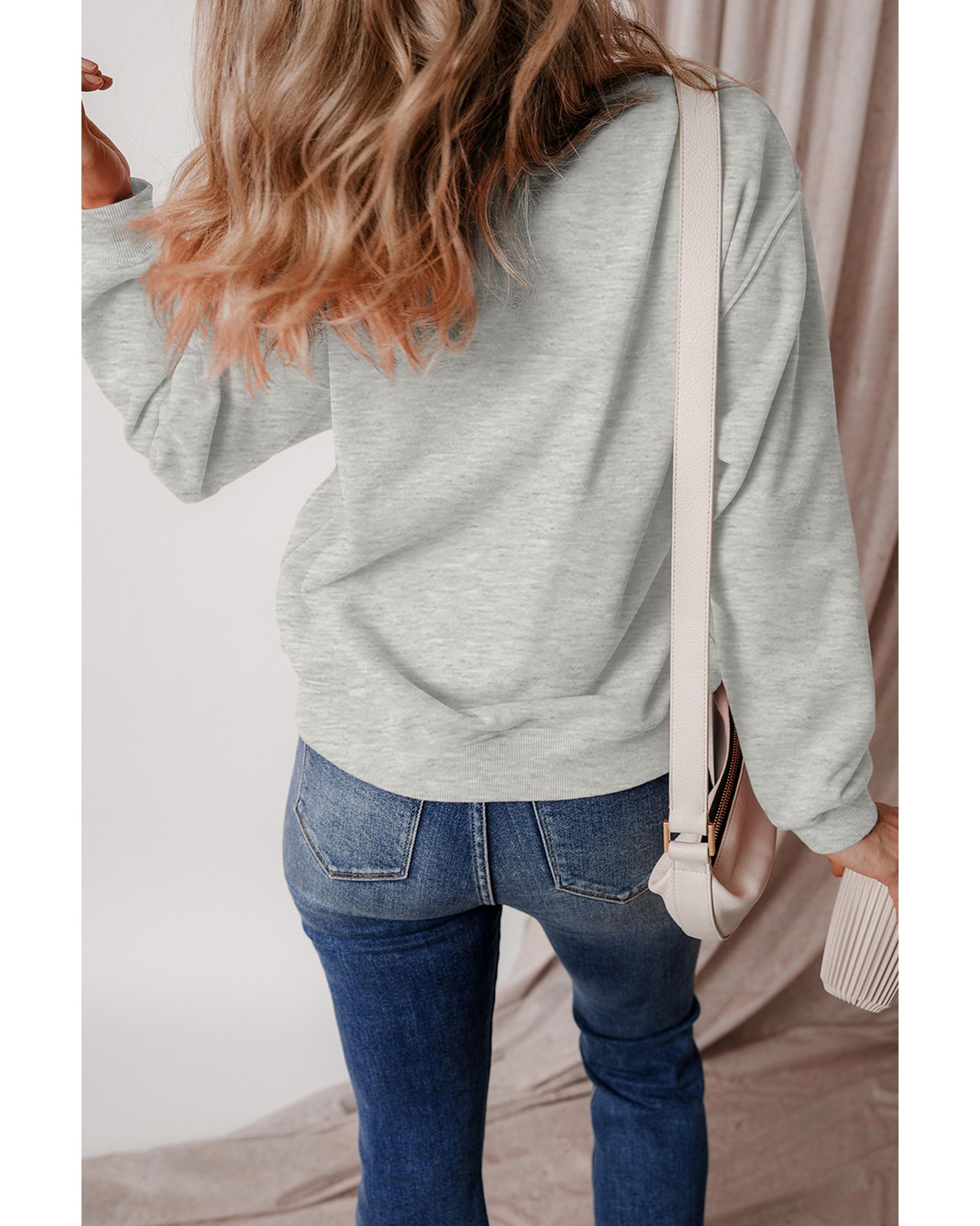 Gray Thanksgiving Pumpkin Season Drop Shoulder Sweatshirt - M