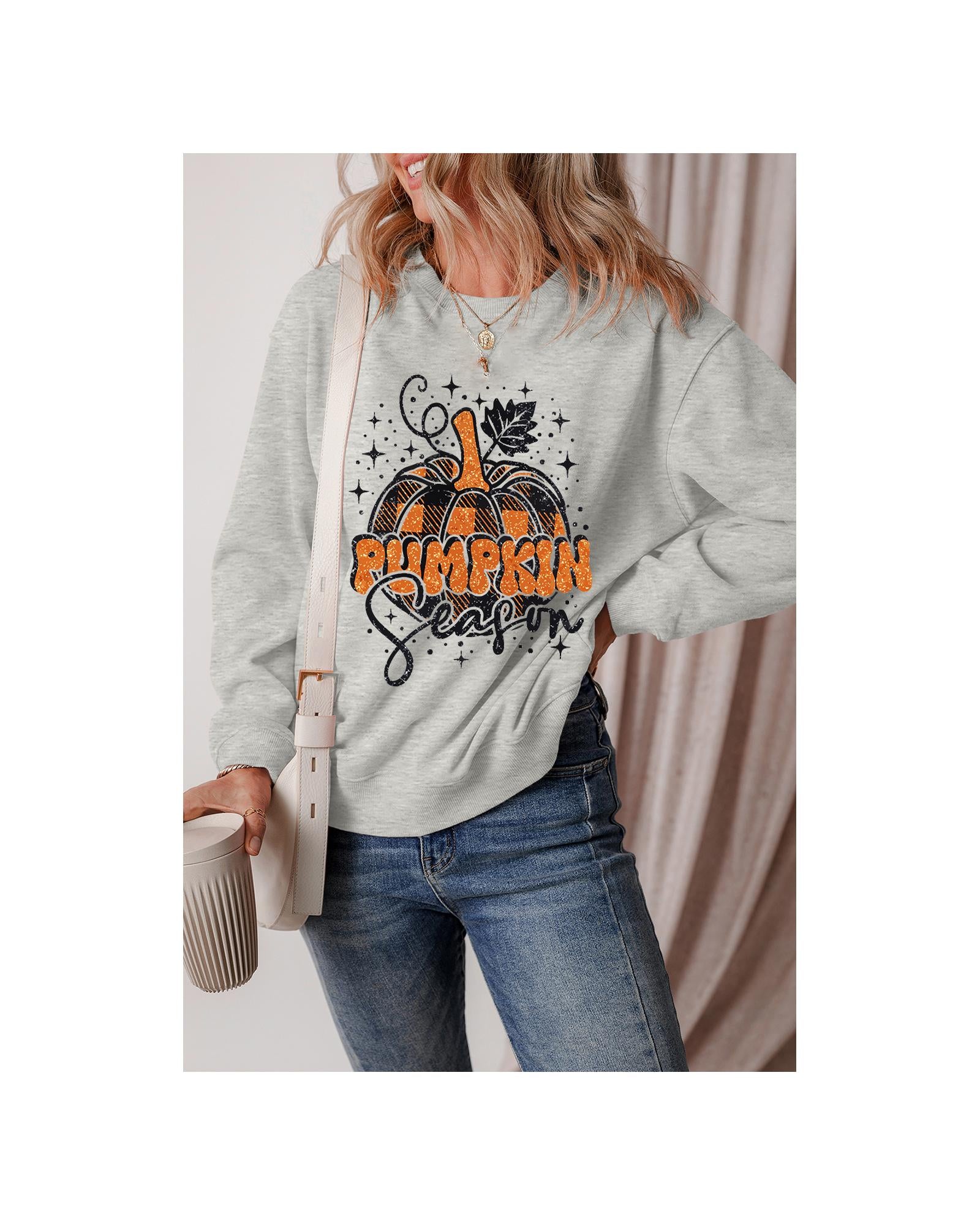 Gray Thanksgiving Pumpkin Season Drop Shoulder Sweatshirt - XL