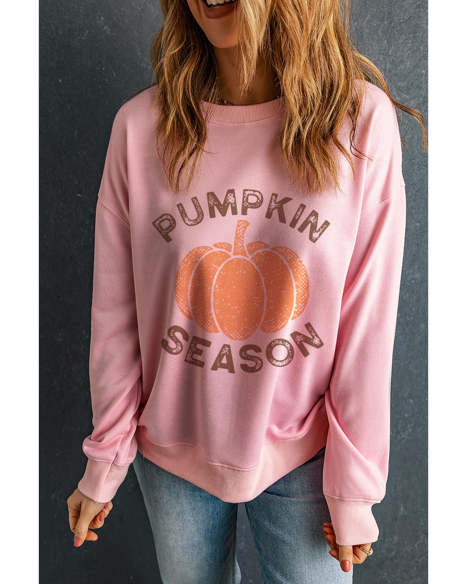 Pink PUMPKIN SEASON Crew Neck Drop Shoulder Sweatshirt - L 4