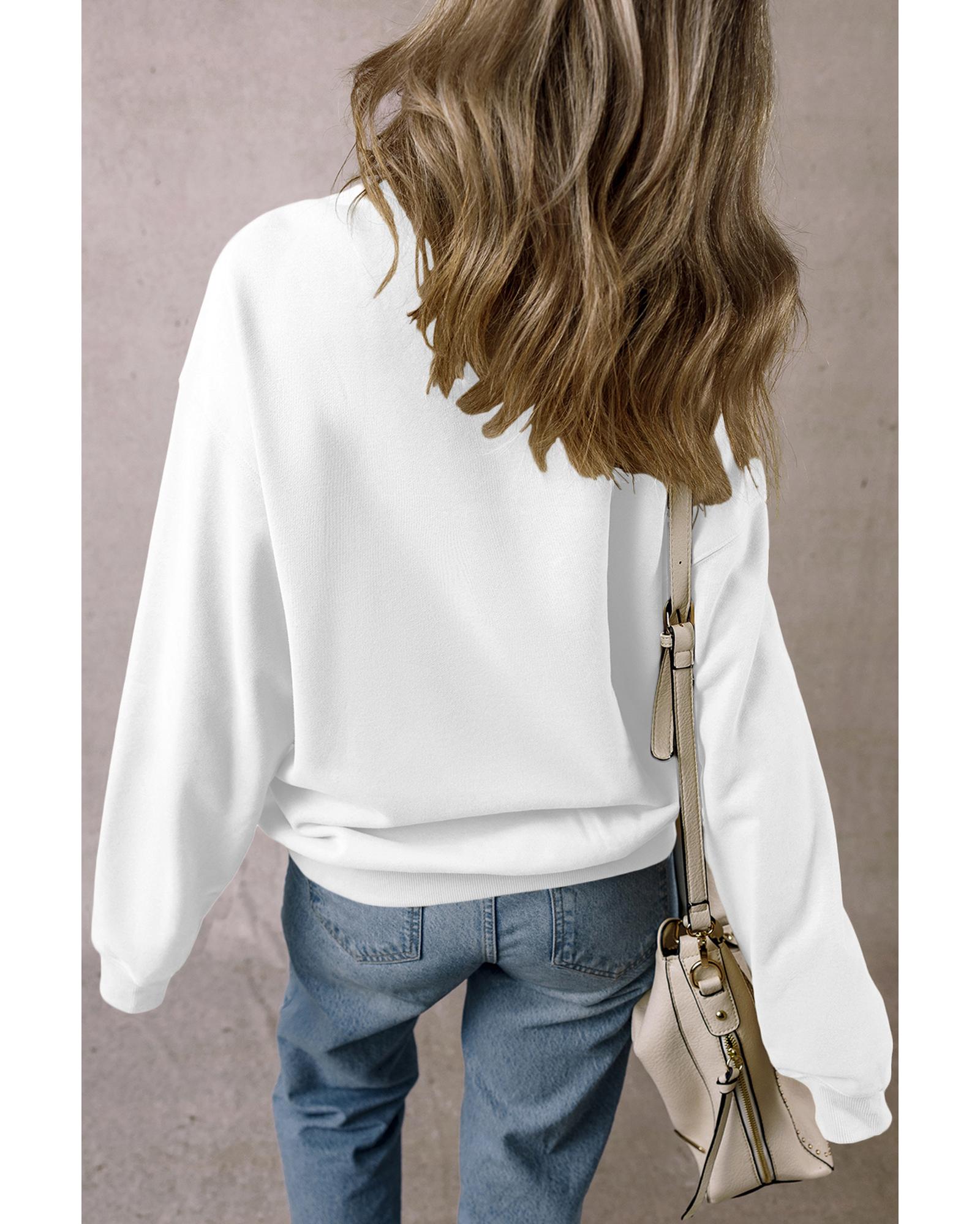 White Chenille Game Day Rugby Football Pattern Pullover Sweatshirt - M 8