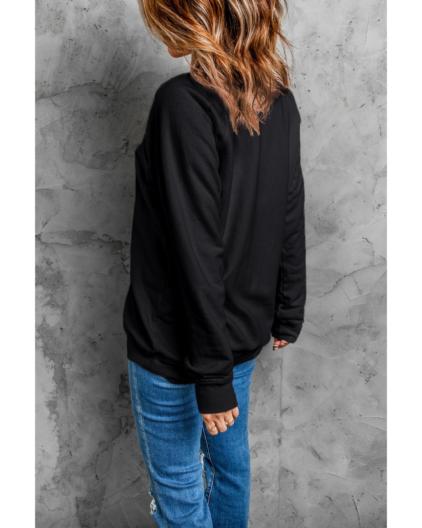 Black Chenille BOO Patched Pattern Crewneck Halloween Sweatshirt - XL 5
