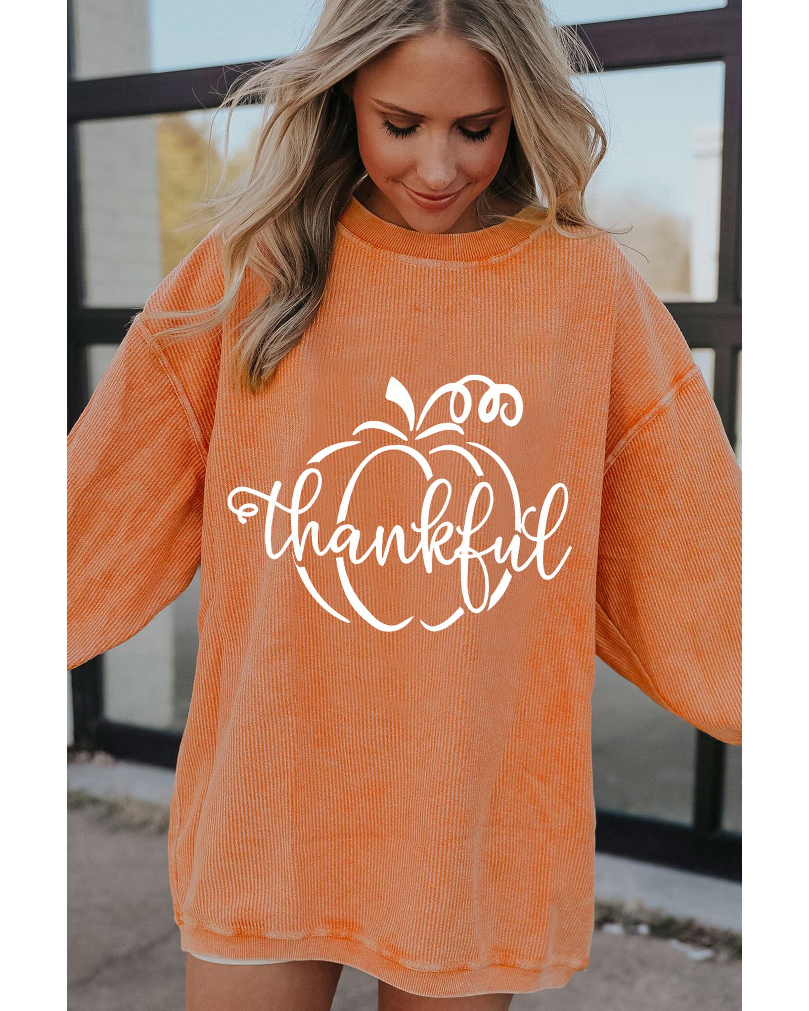 Orange Pumpkin thankful Graphic Corded Thanksgiving Sweatshirt - M 7