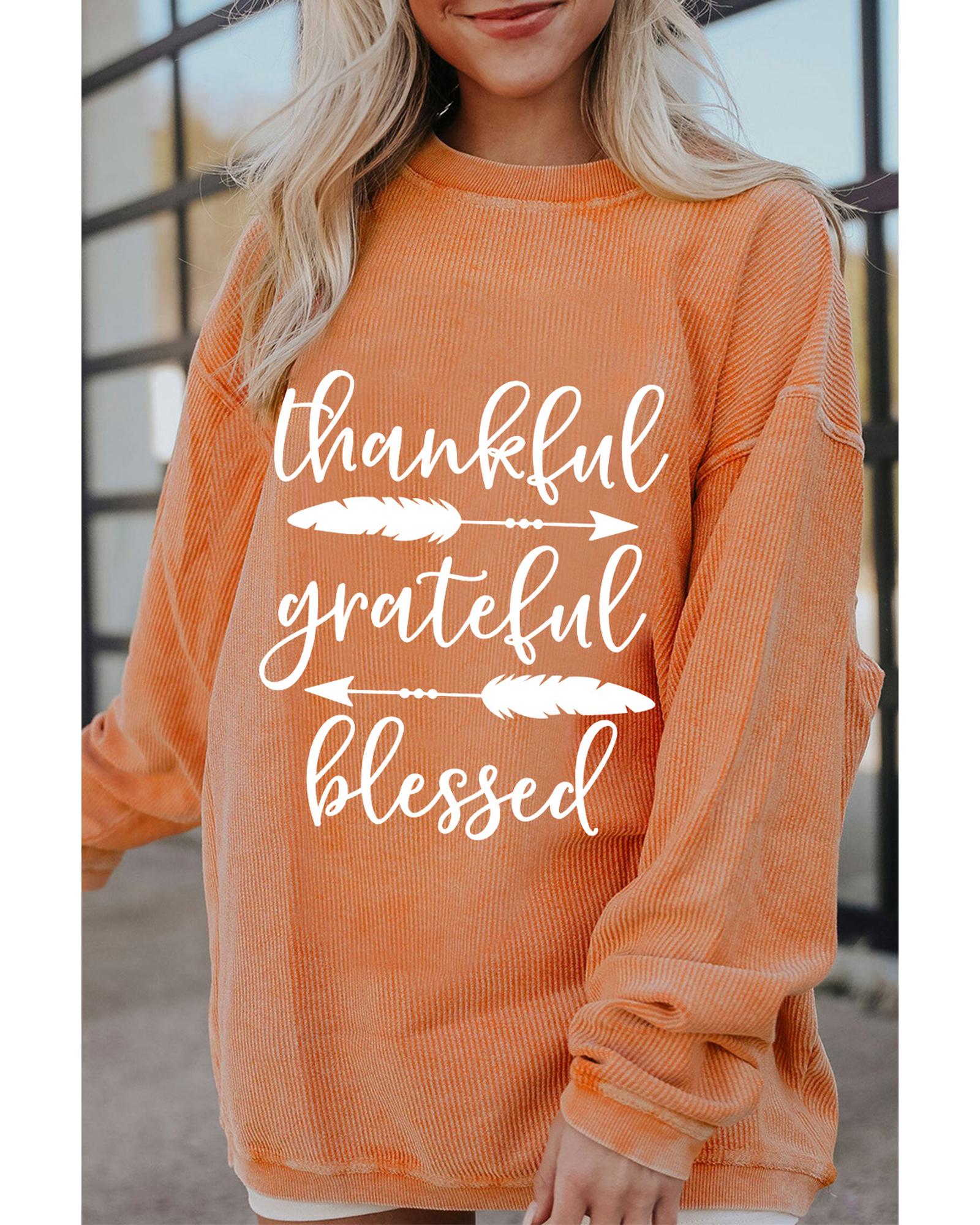 Orange thankful grateful blessed Arrow Graphic Corded Sweatshirt - L
