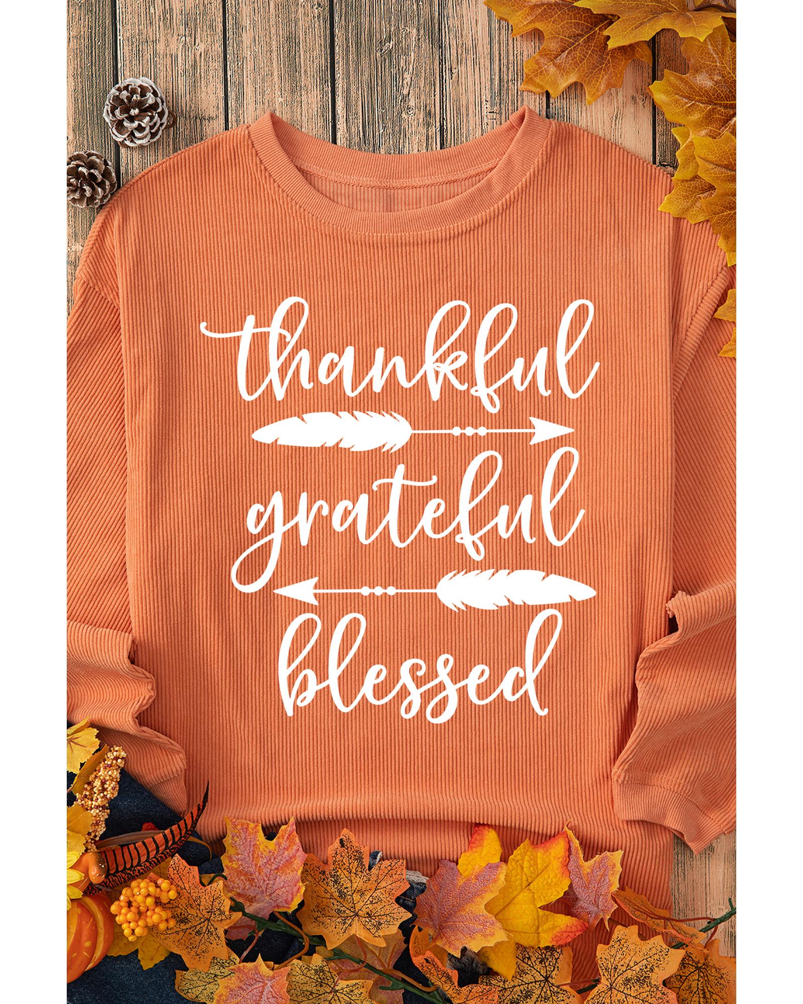 Orange thankful grateful blessed Arrow Graphic Corded Sweatshirt - L 6