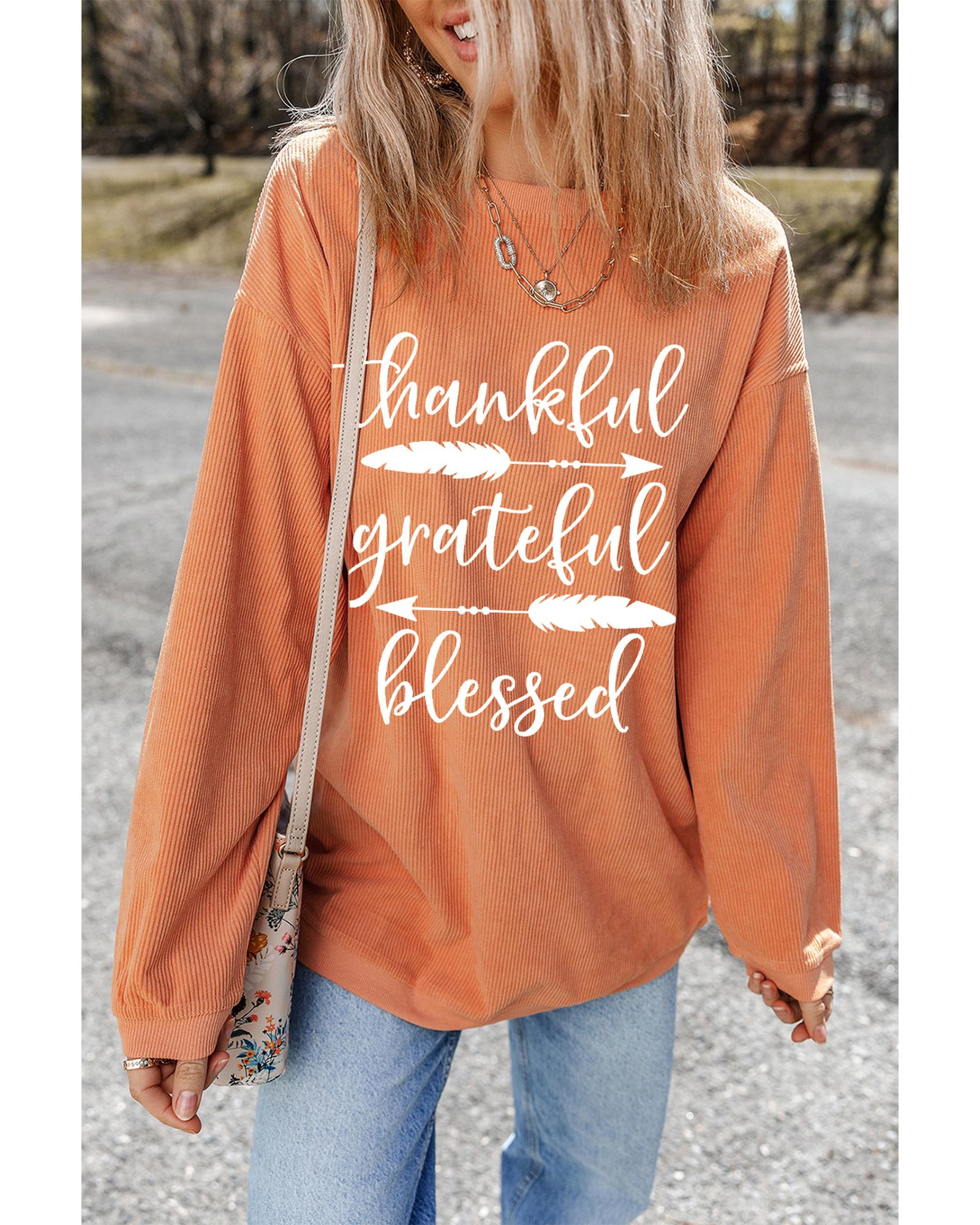 Orange thankful grateful blessed Arrow Graphic Corded Sweatshirt - M 5