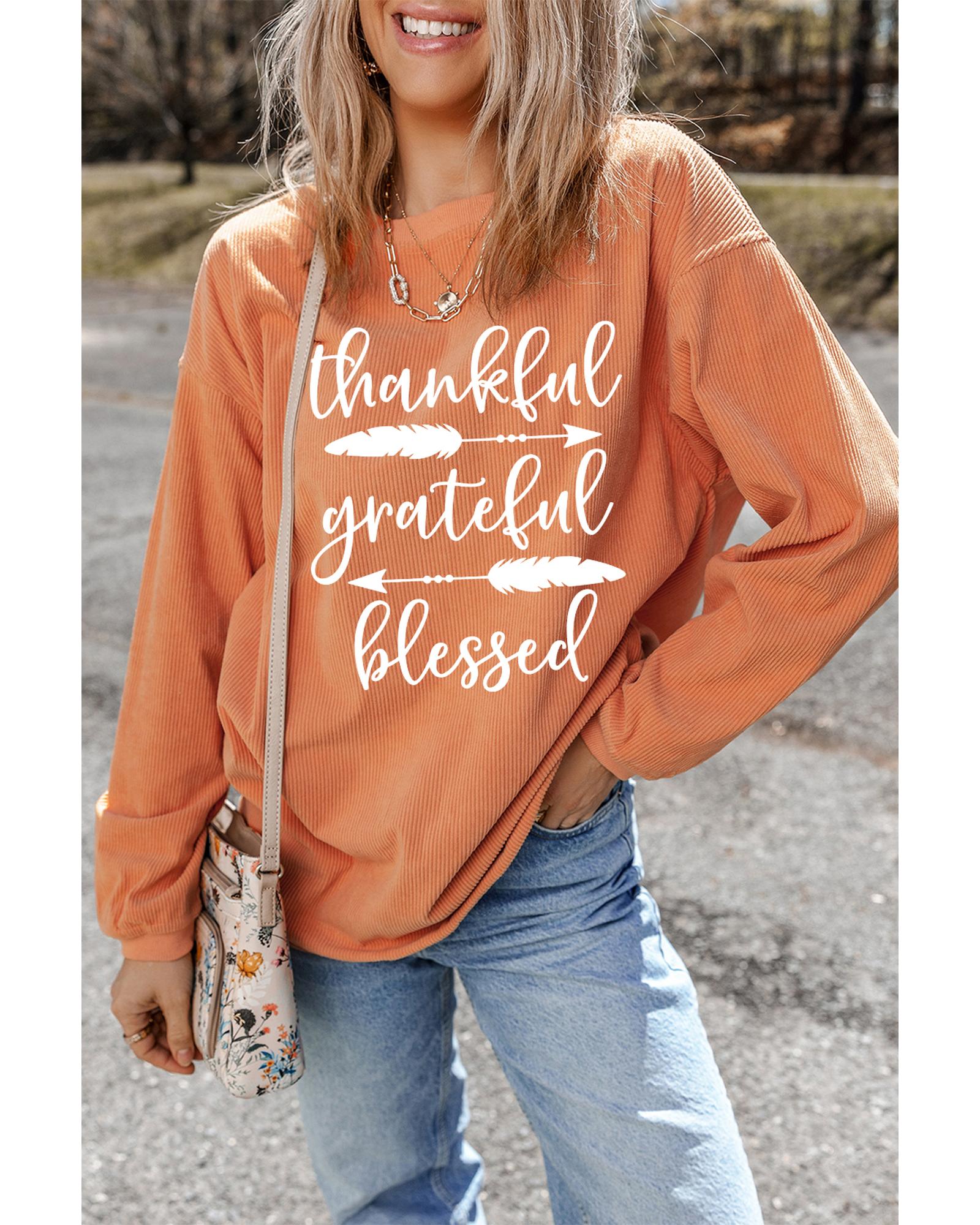 Orange thankful grateful blessed Arrow Graphic Corded Sweatshirt - M 7