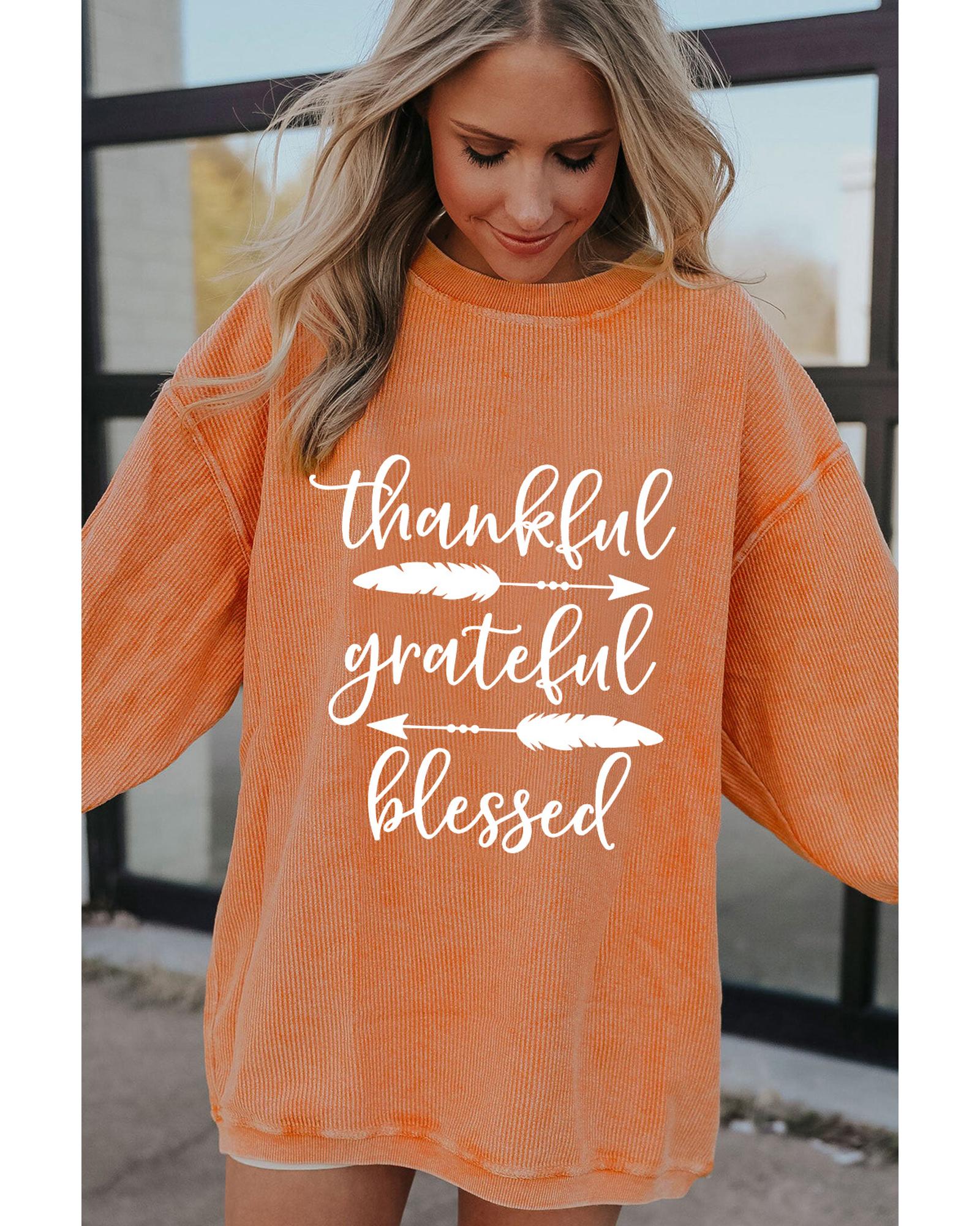 Orange thankful grateful blessed Arrow Graphic Corded Sweatshirt - S