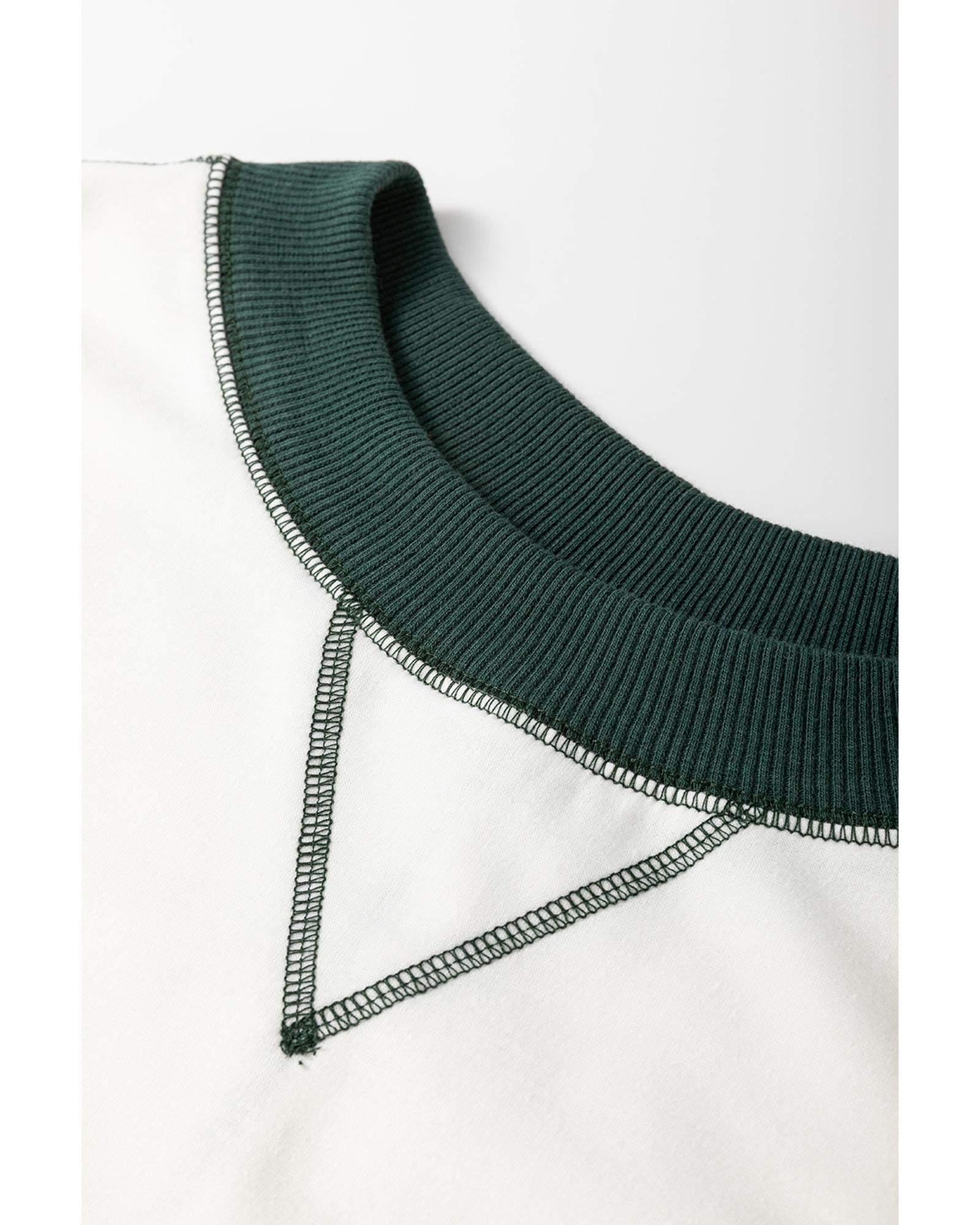 White Stripe Colorblock Sleeve Exposed Seam Fake-2-Piece Sweatshirt - L
