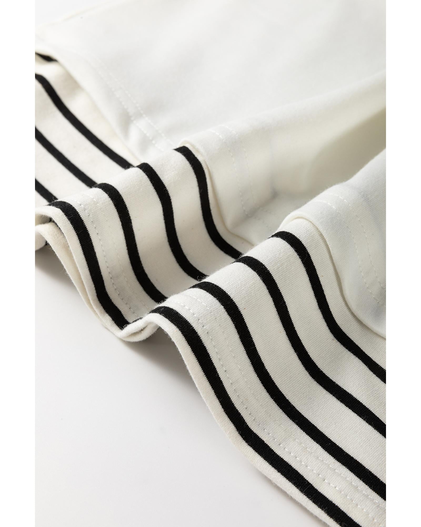 White Stripe Colorblock Sleeve Exposed Seam Fake-2-Piece Sweatshirt - M 8