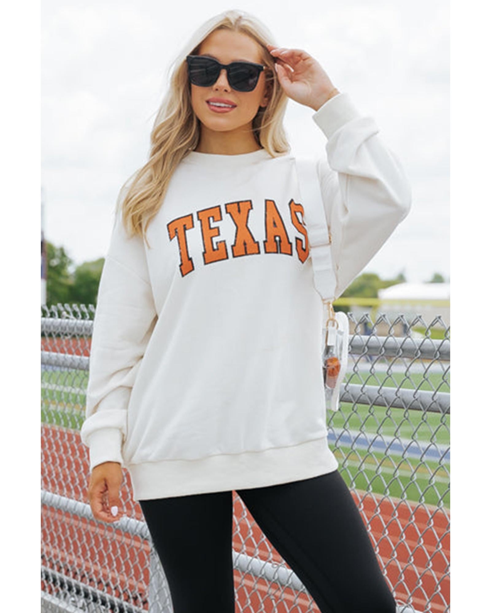 White TEXAS Graphic Drop Shoulder Crewneck Sweatshirt - M