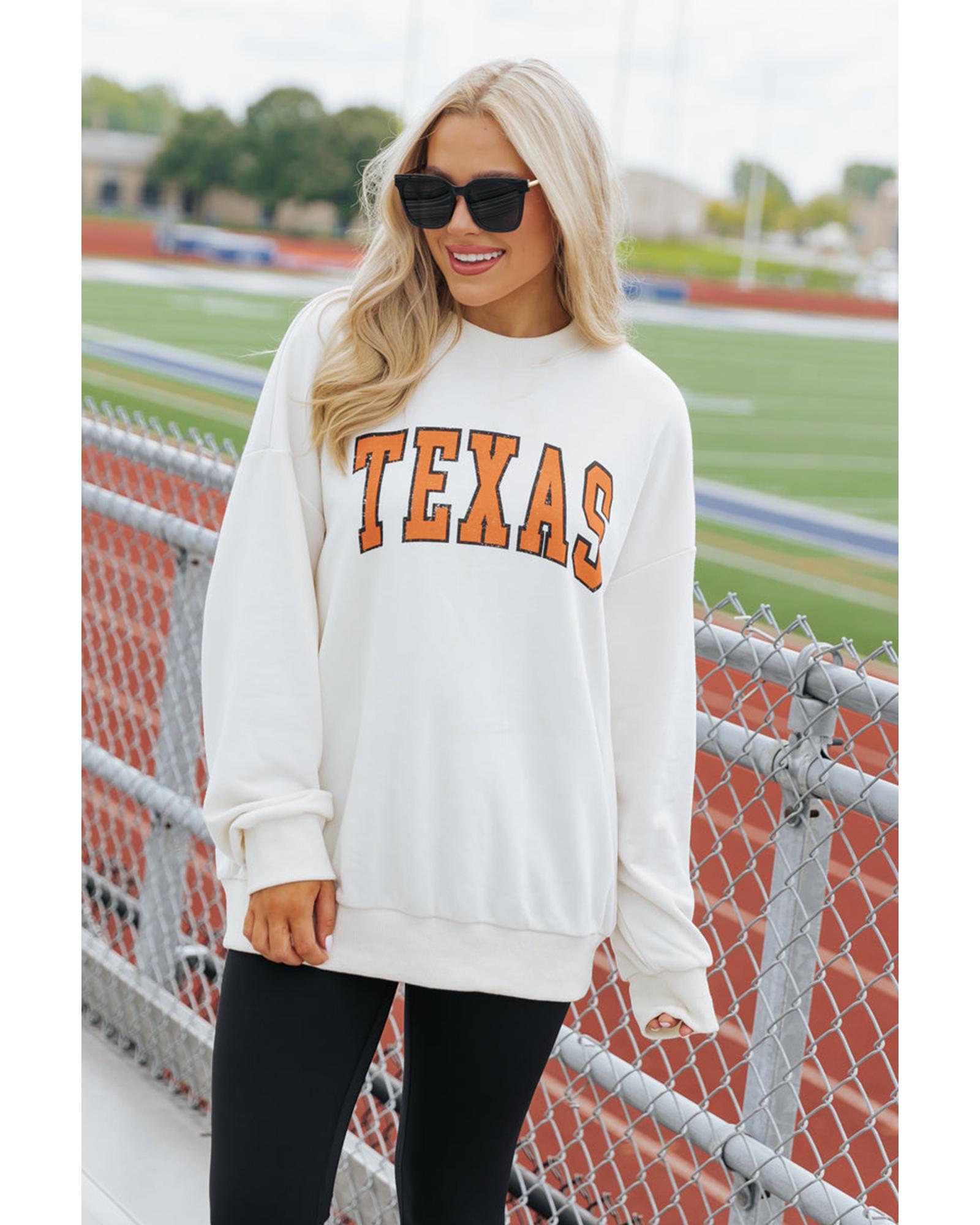 White TEXAS Graphic Drop Shoulder Crewneck Sweatshirt - M 3