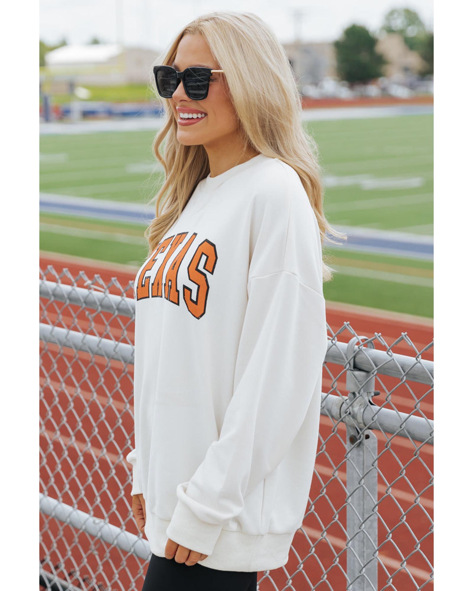 White TEXAS Graphic Drop Shoulder Crewneck Sweatshirt - S 8