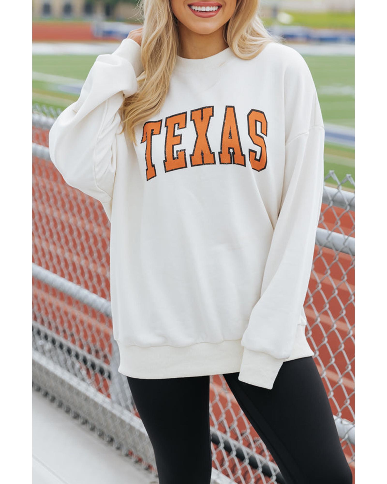 White TEXAS Graphic Drop Shoulder Crewneck Sweatshirt - XL 4