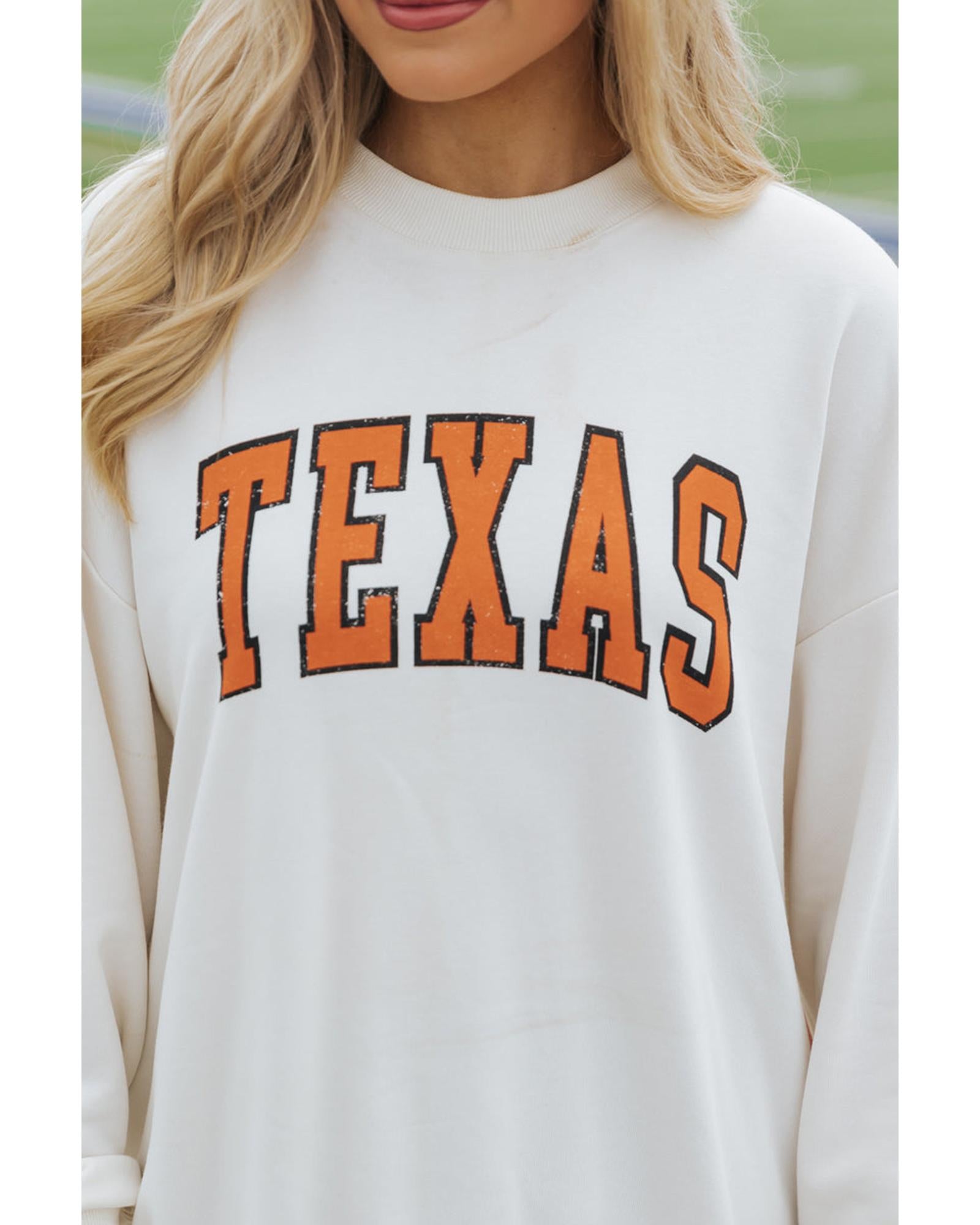 White TEXAS Graphic Drop Shoulder Crewneck Sweatshirt - XL 6