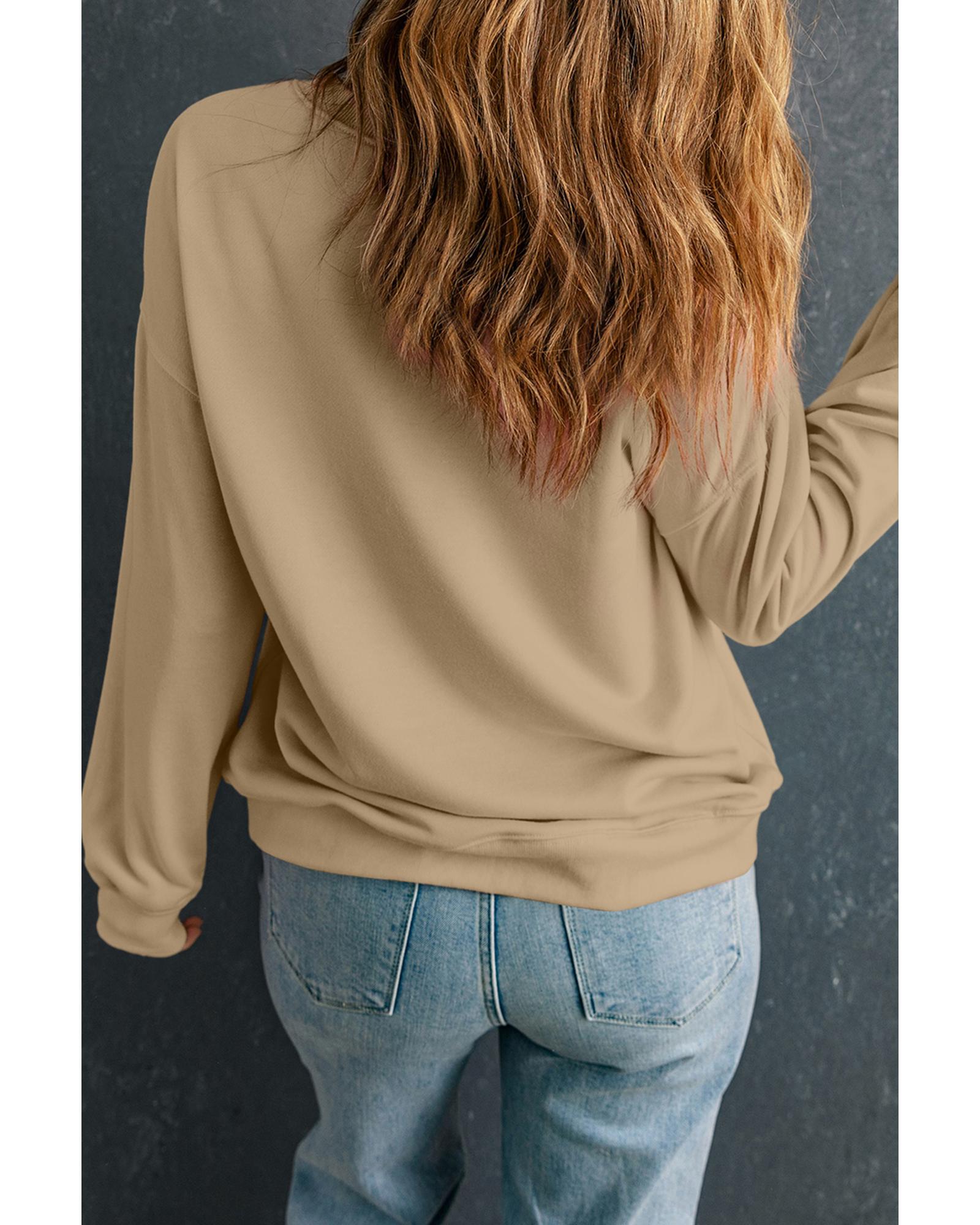 Khaki THANKS giving Leaves Printed Drop Shoulder Sweatshirt - XL 4
