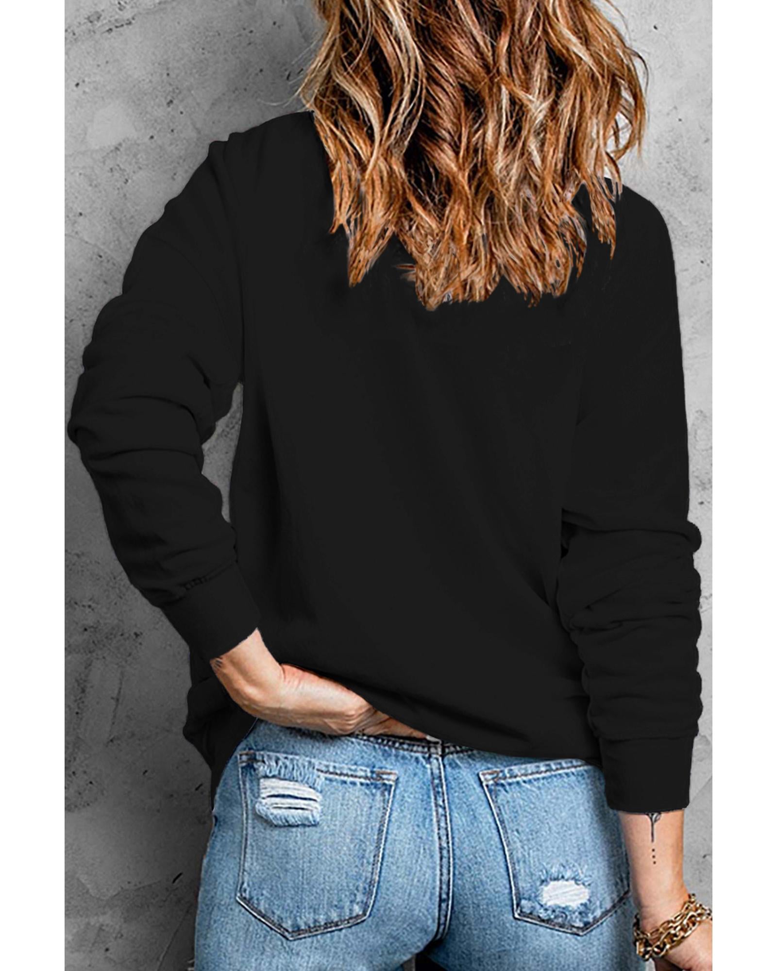 Black Pumpkin Thankful Drop Shoulder Thanksgiving Pullover Sweatshirt - L
