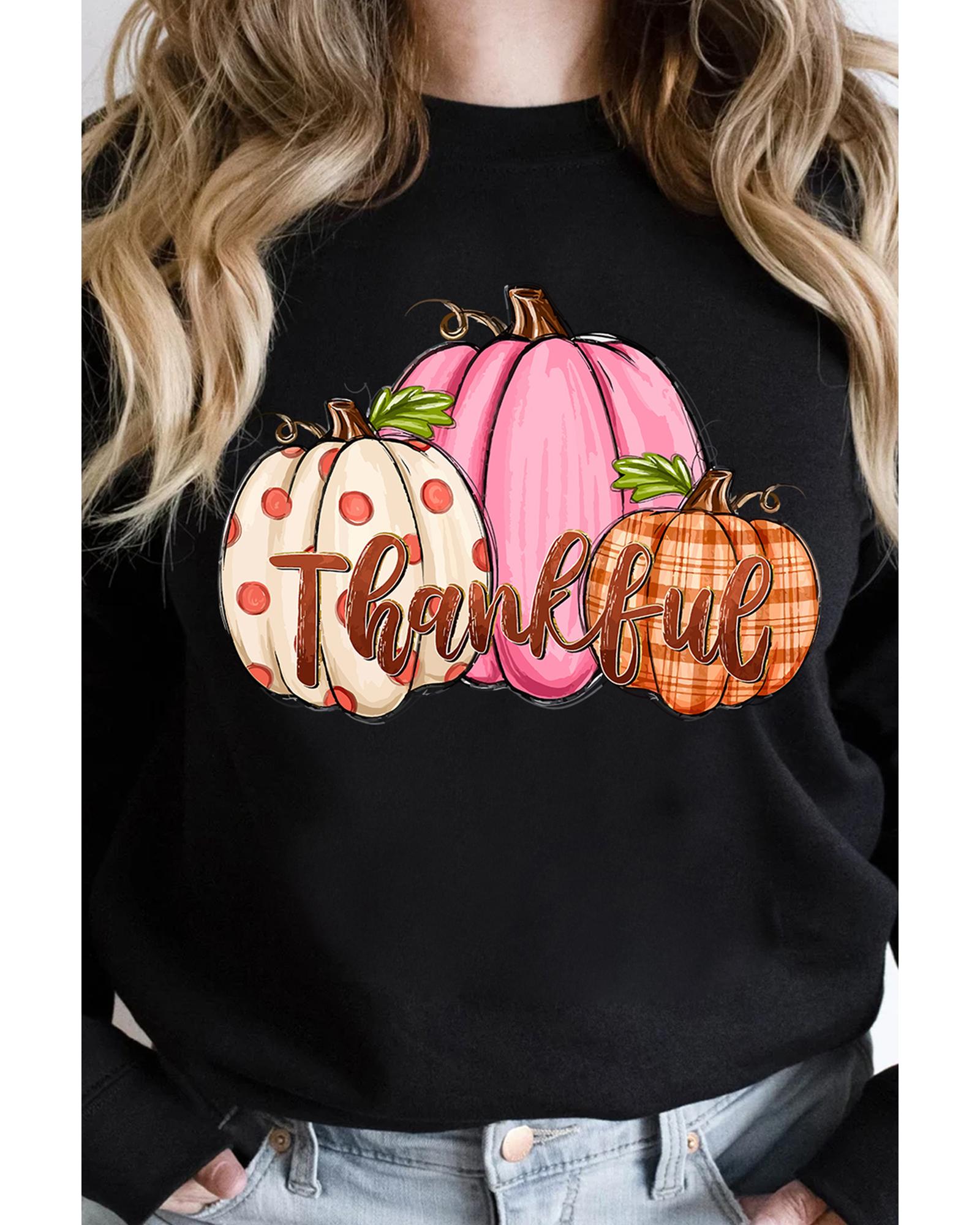 Black Pumpkin Thankful Drop Shoulder Thanksgiving Pullover Sweatshirt - M 3
