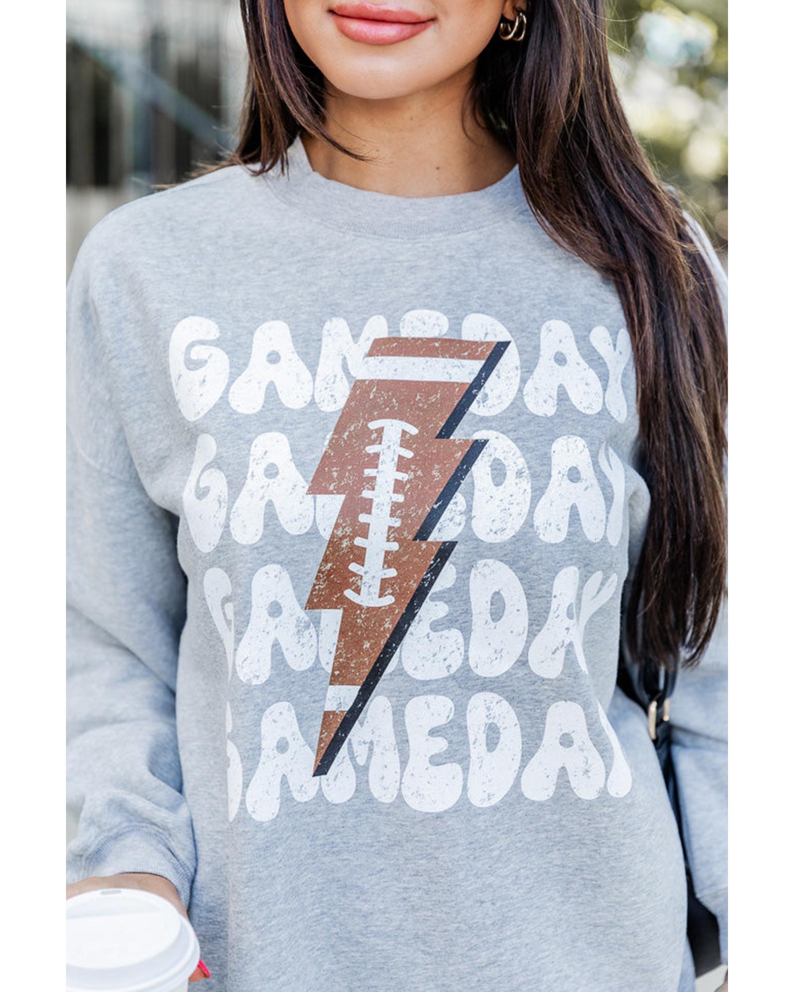 Gray GAME DAY Lightning Rugby Football Print Pullover Sweatshirt - S 3