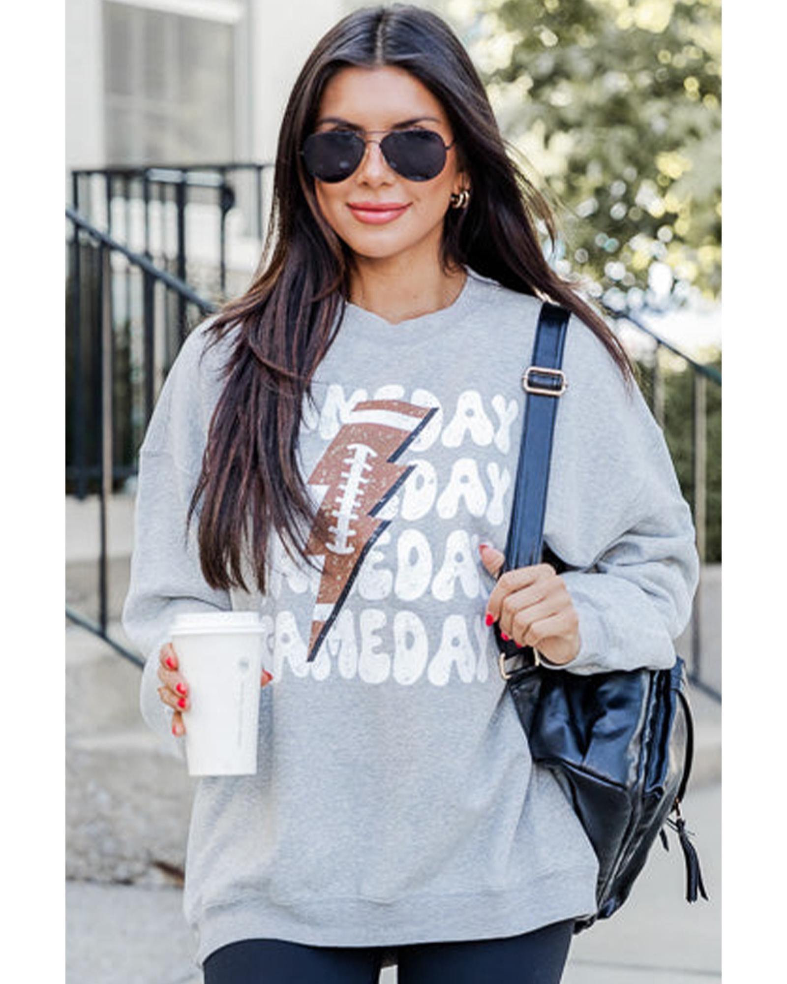 Gray GAME DAY Lightning Rugby Football Print Pullover Sweatshirt - S 5