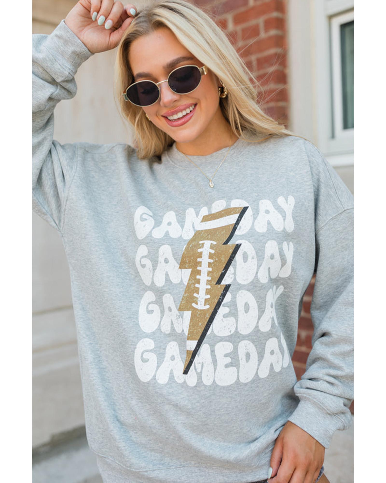 Gray GAME DAY Lightning Rugby Football Print Pullover Sweatshirt - S 6