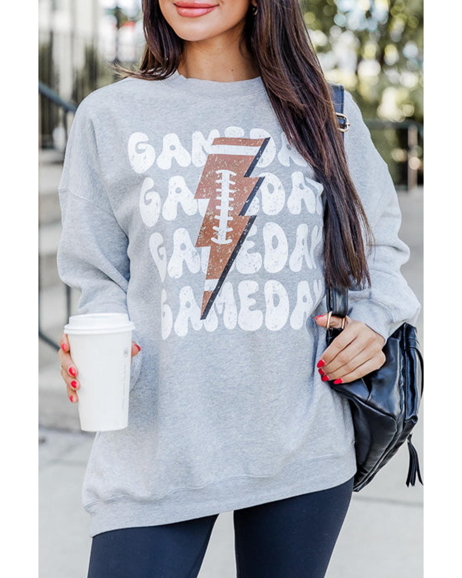 Gray GAME DAY Lightning Rugby Football Print Pullover Sweatshirt - S 7