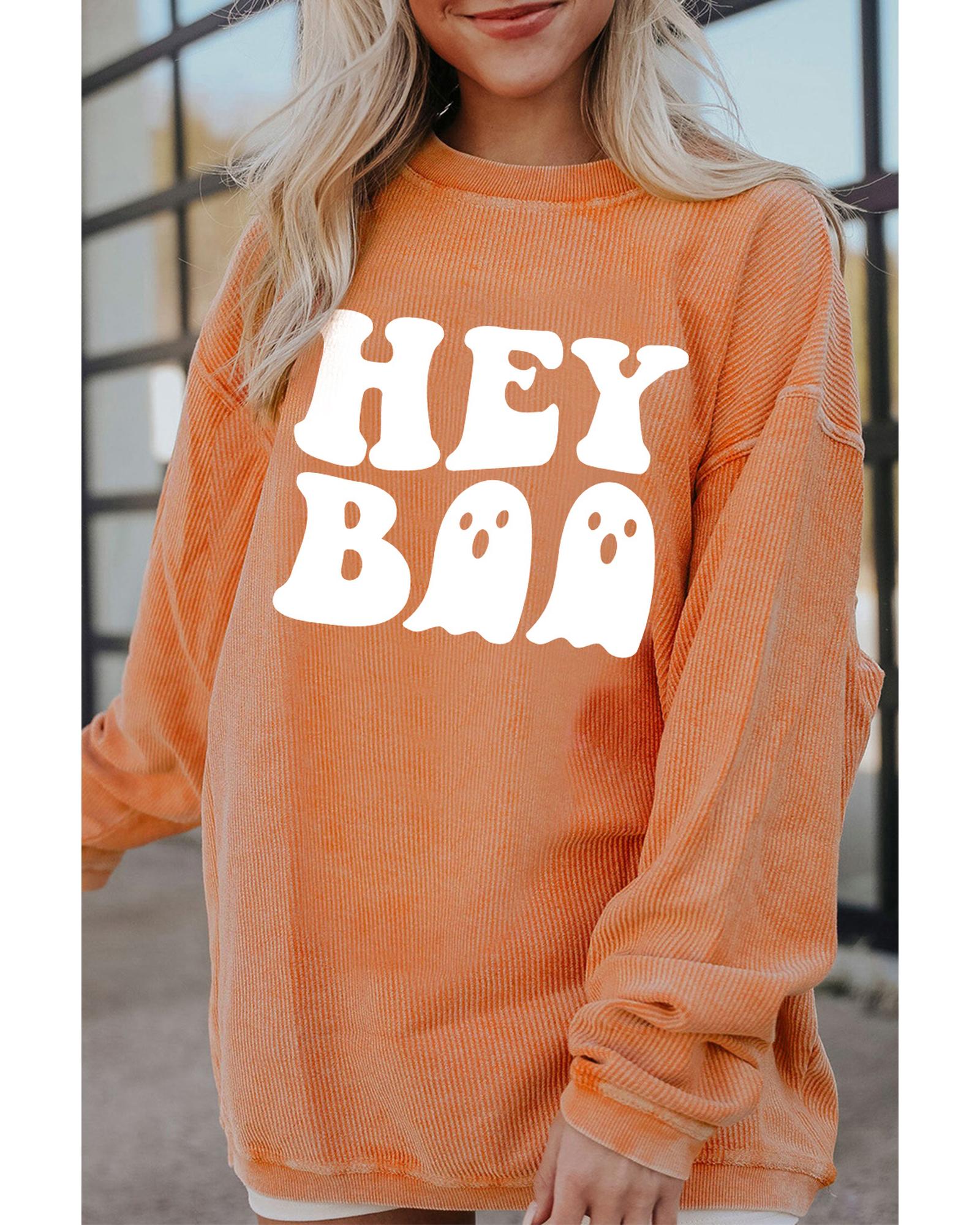 Orange Halloween Hey Boo Ghost Print Loose Sweatshirt - L 3