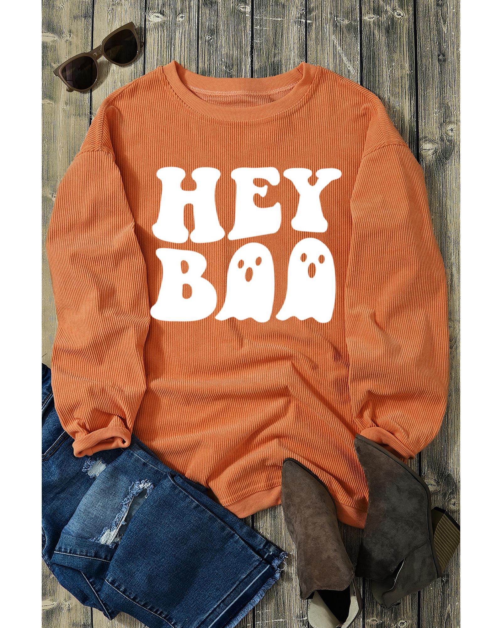 Orange Halloween Hey Boo Ghost Print Loose Sweatshirt - L 4