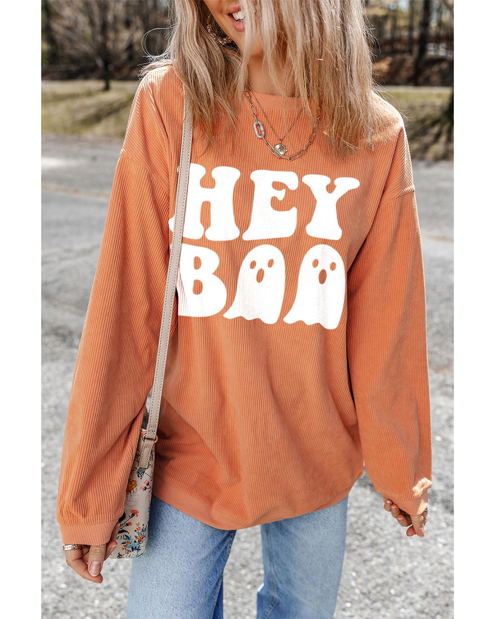 Orange Halloween Hey Boo Ghost Print Loose Sweatshirt - L 5