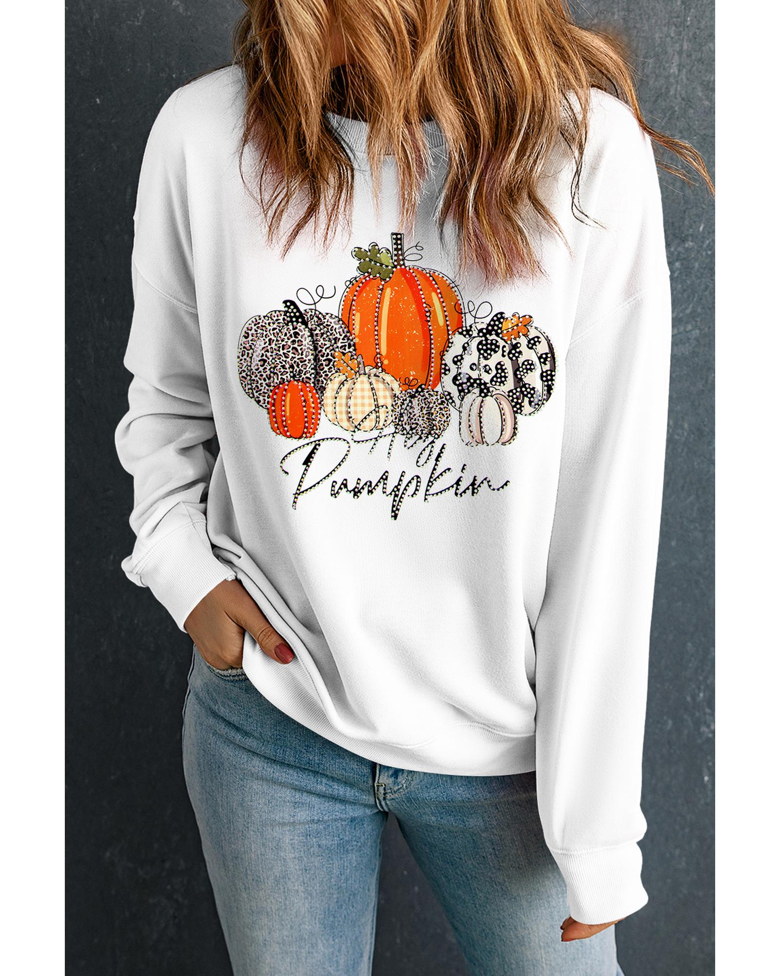 Beige Rhinestone Pumpkin Graphic Crewneck Thanksgiving Sweatshirt - XL 3