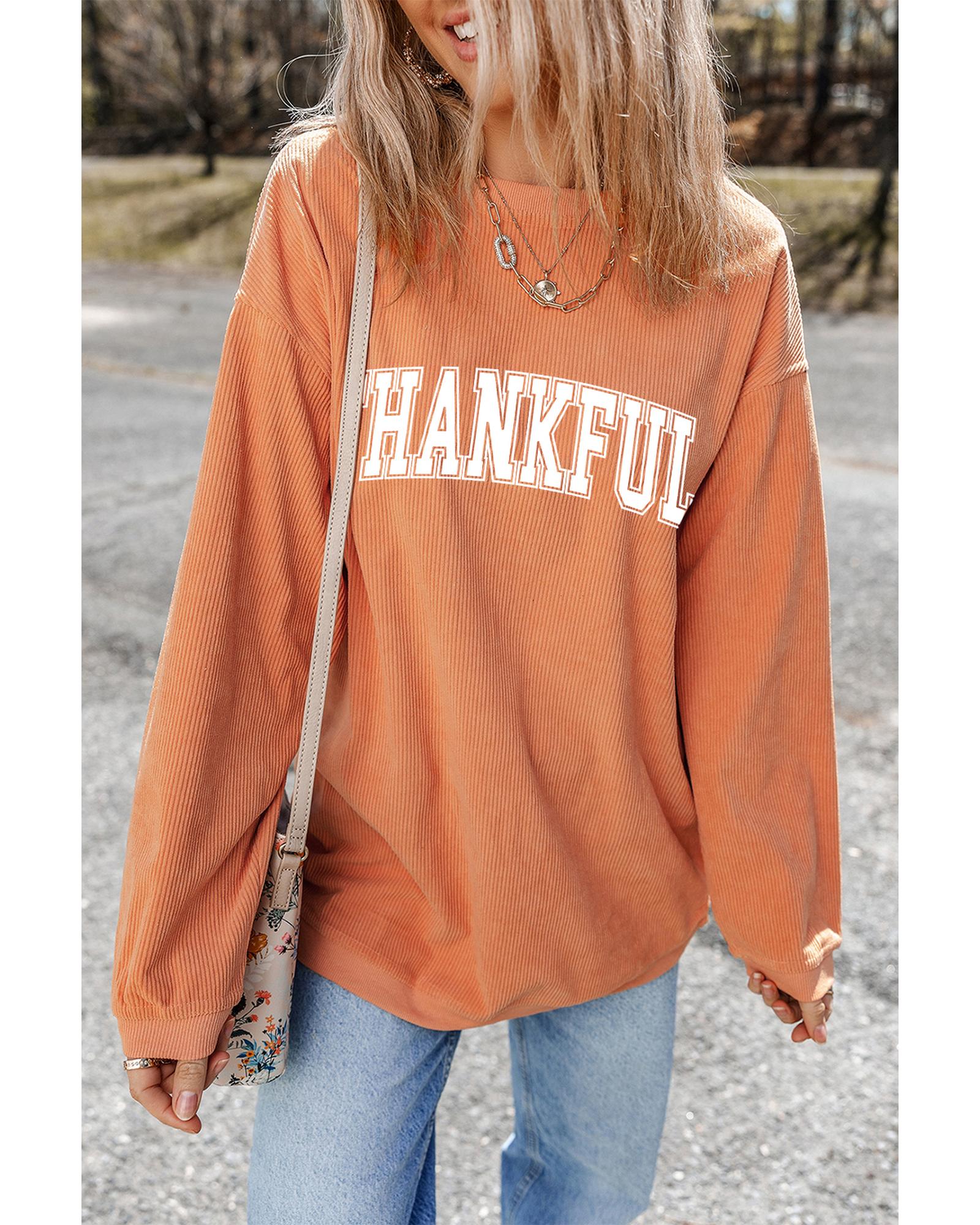 Orange THANKFUL Crew Neck Pullover Sweatshirt - M