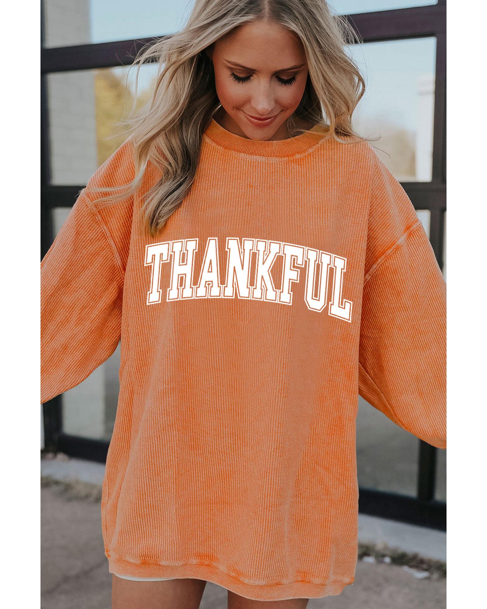 Orange THANKFUL Crew Neck Pullover Sweatshirt - M 3