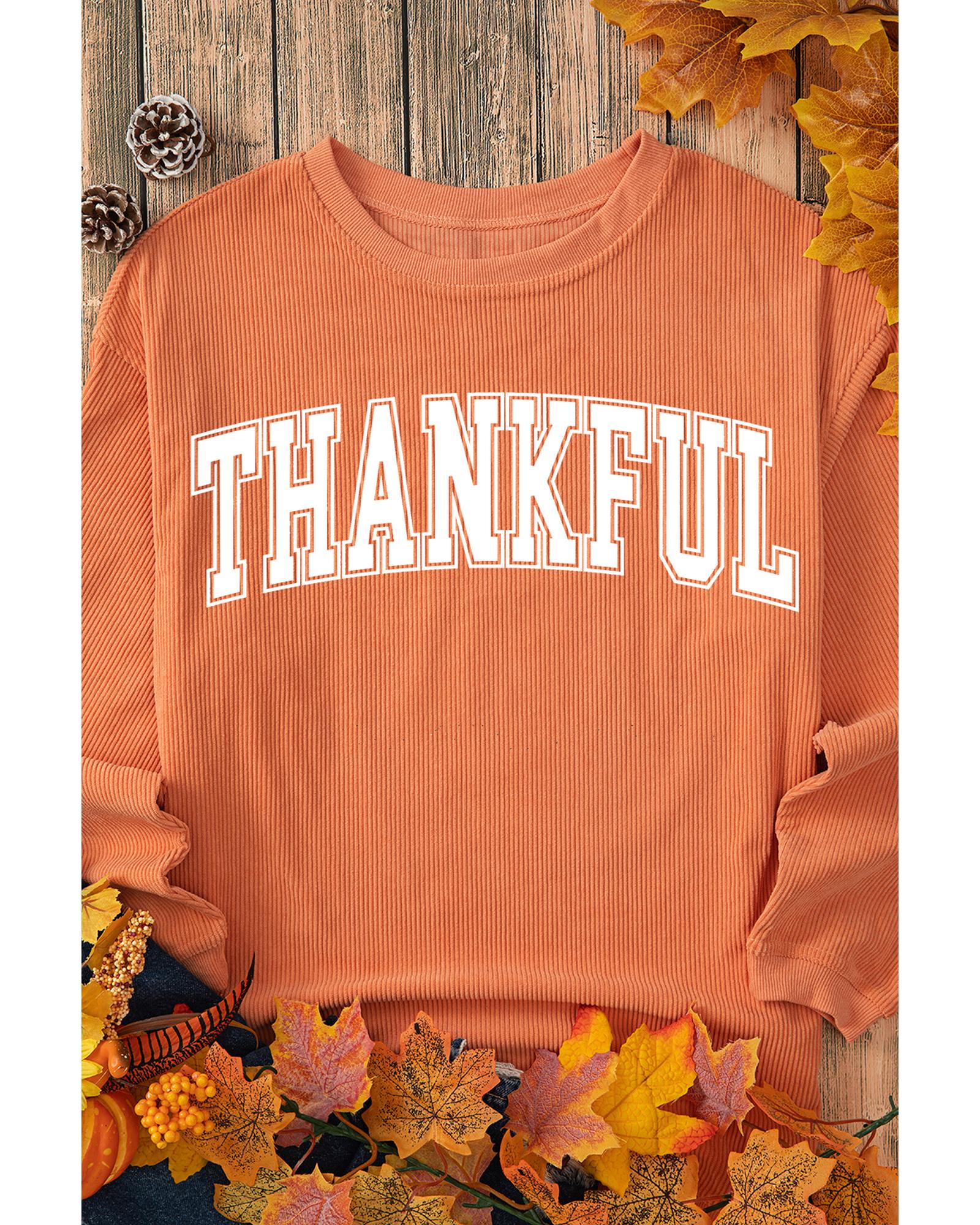 Orange THANKFUL Crew Neck Pullover Sweatshirt - M 4