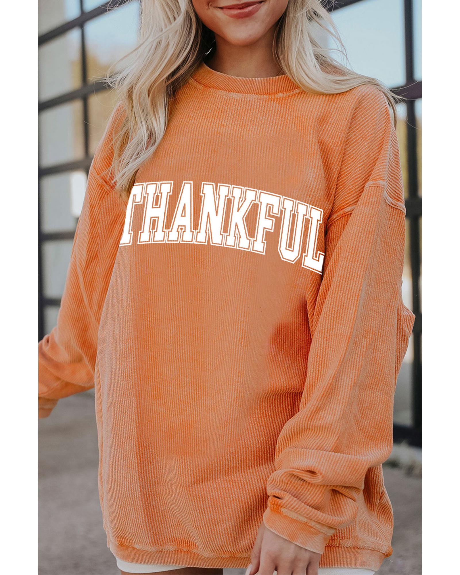 Orange THANKFUL Crew Neck Pullover Sweatshirt - M 5