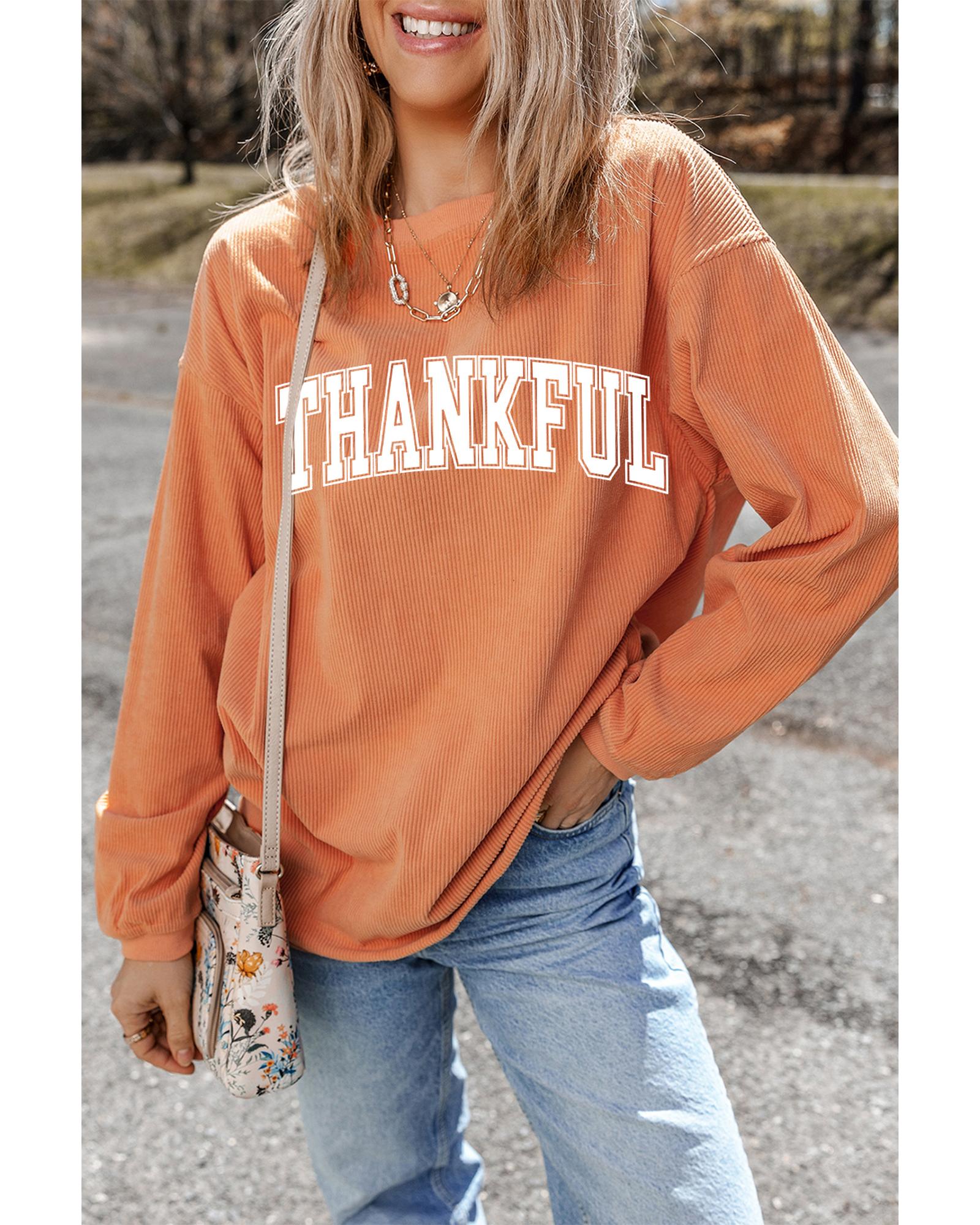 Orange THANKFUL Crew Neck Pullover Sweatshirt - M 7