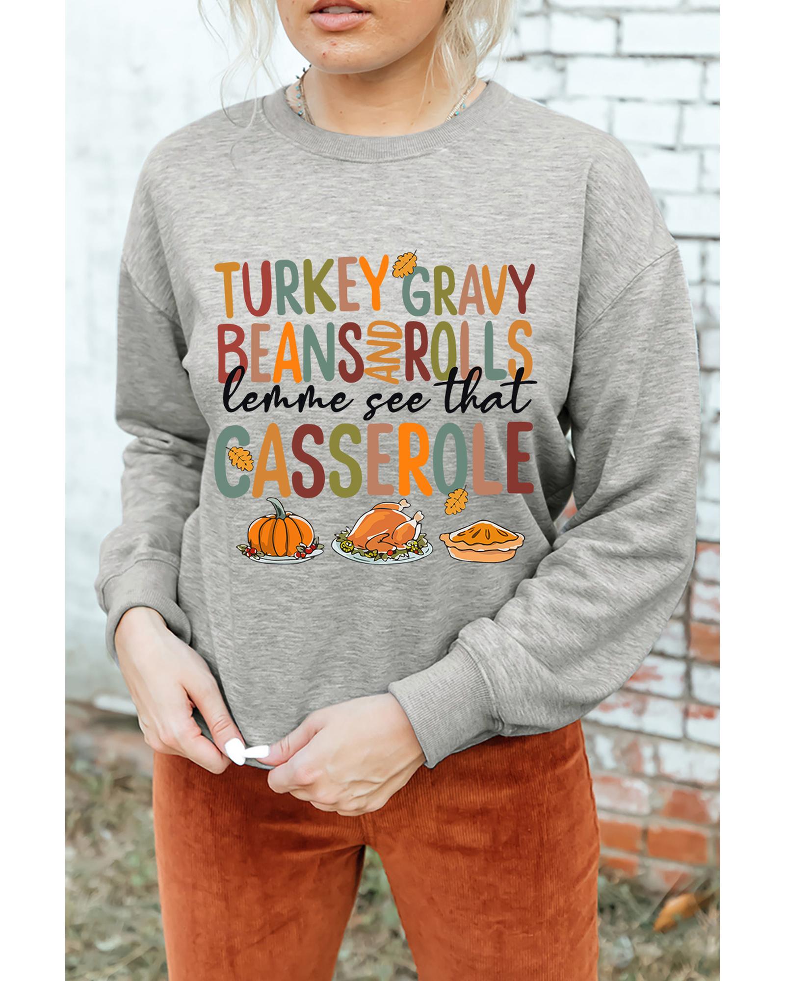 Gray Thanksgiving Slogan Pumpkin Turkey Pie Graphic Sweatshirt - S 3