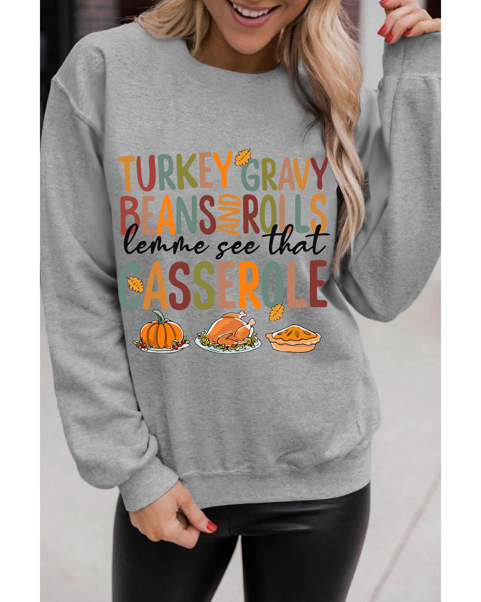 Gray Thanksgiving Slogan Pumpkin Turkey Pie Graphic Sweatshirt - S 4