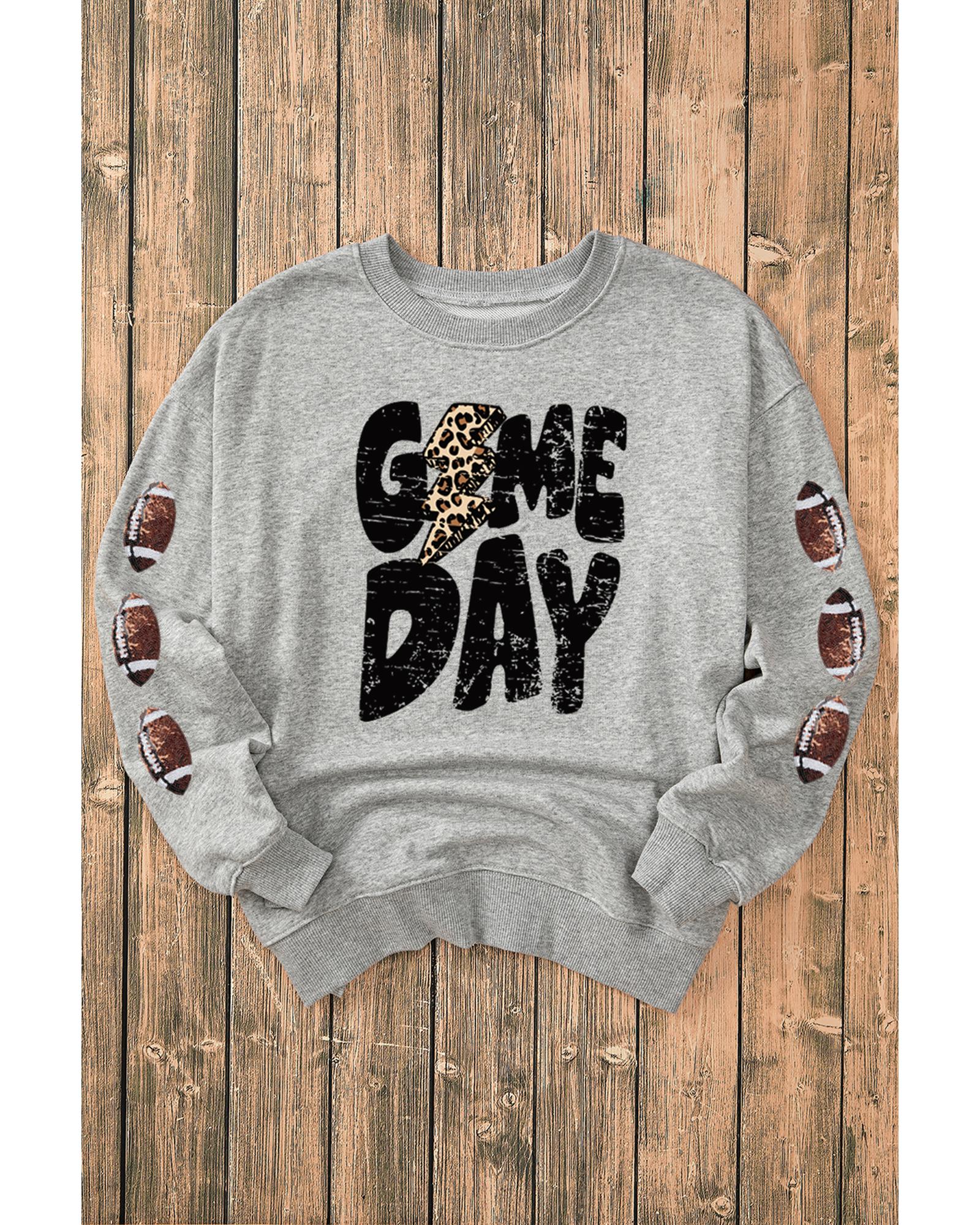 Gray GAME DAY Sequin Rugby Football Drop Shoulder Sweatshirt - S