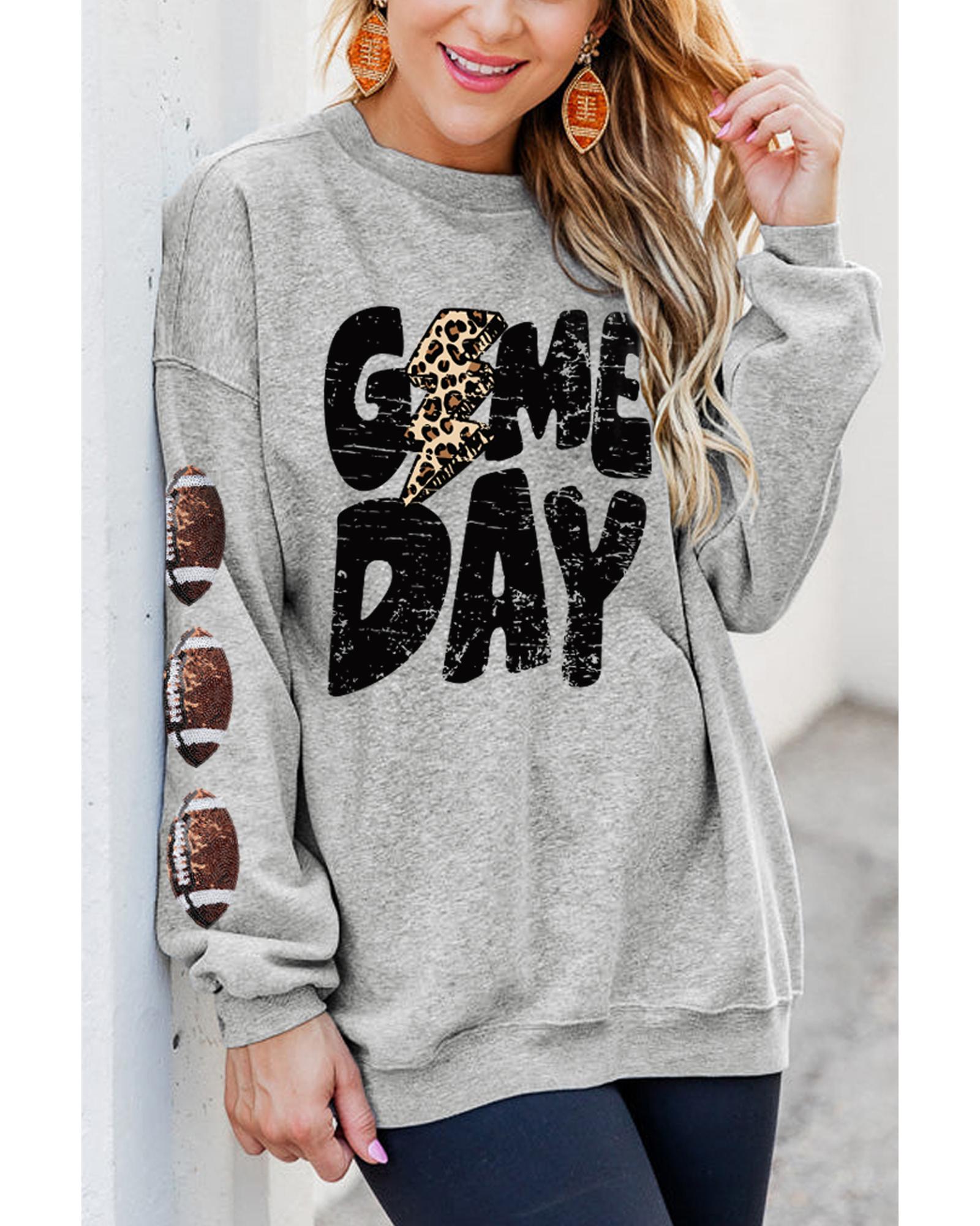 Gray GAME DAY Sequin Rugby Football Drop Shoulder Sweatshirt - S 3