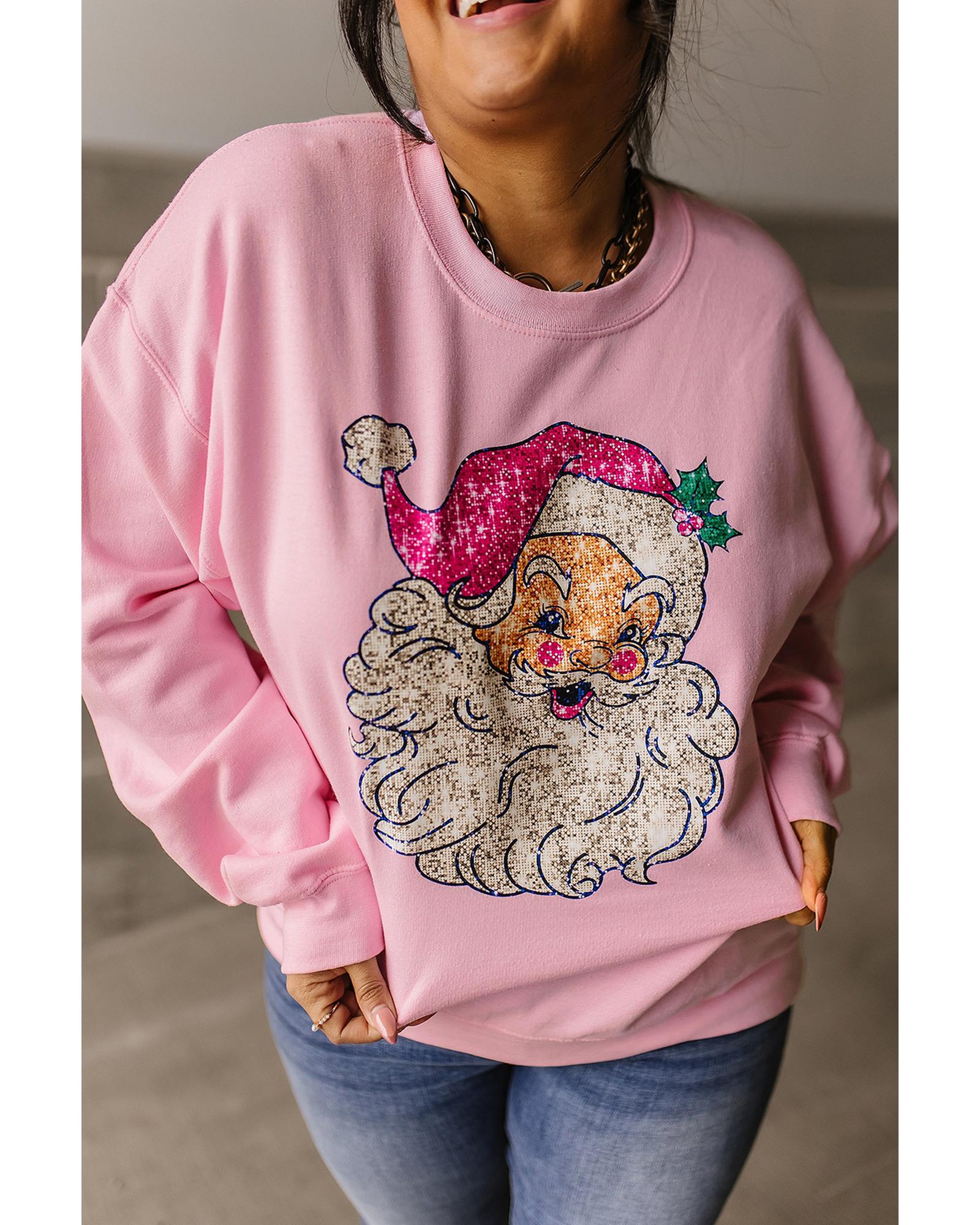 Pink Bold Christmas Claus Graphic Drop Shoulder Sweatshirt - 2XL 4