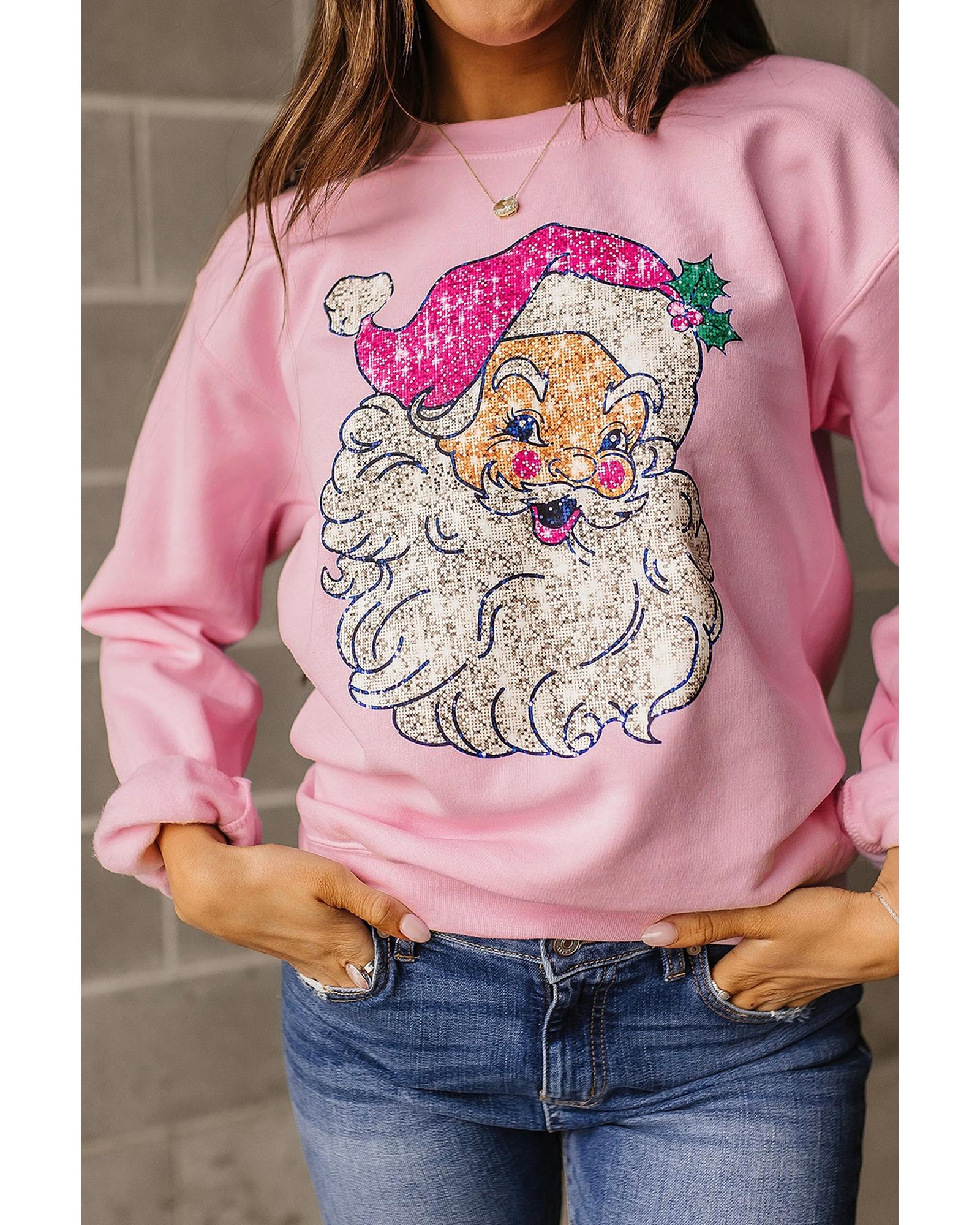 Pink Bold Christmas Claus Graphic Drop Shoulder Sweatshirt - L