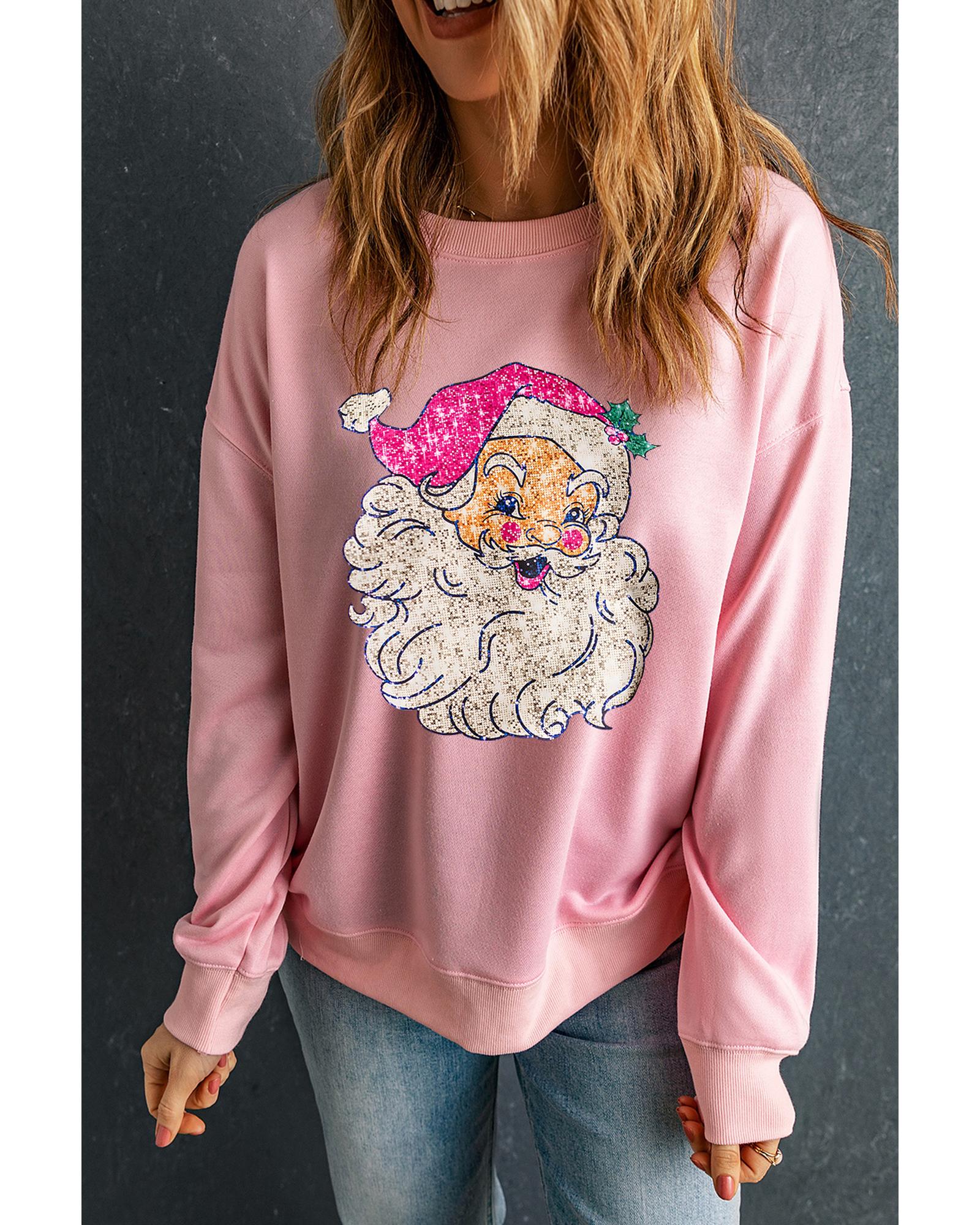Pink Bold Christmas Claus Graphic Drop Shoulder Sweatshirt - L 3
