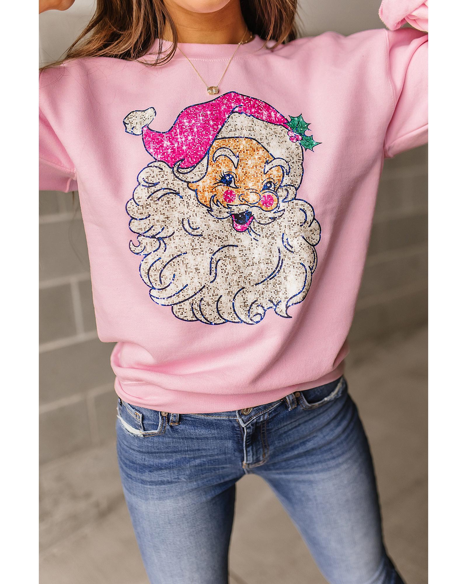 Pink Bold Christmas Claus Graphic Drop Shoulder Sweatshirt - L 5