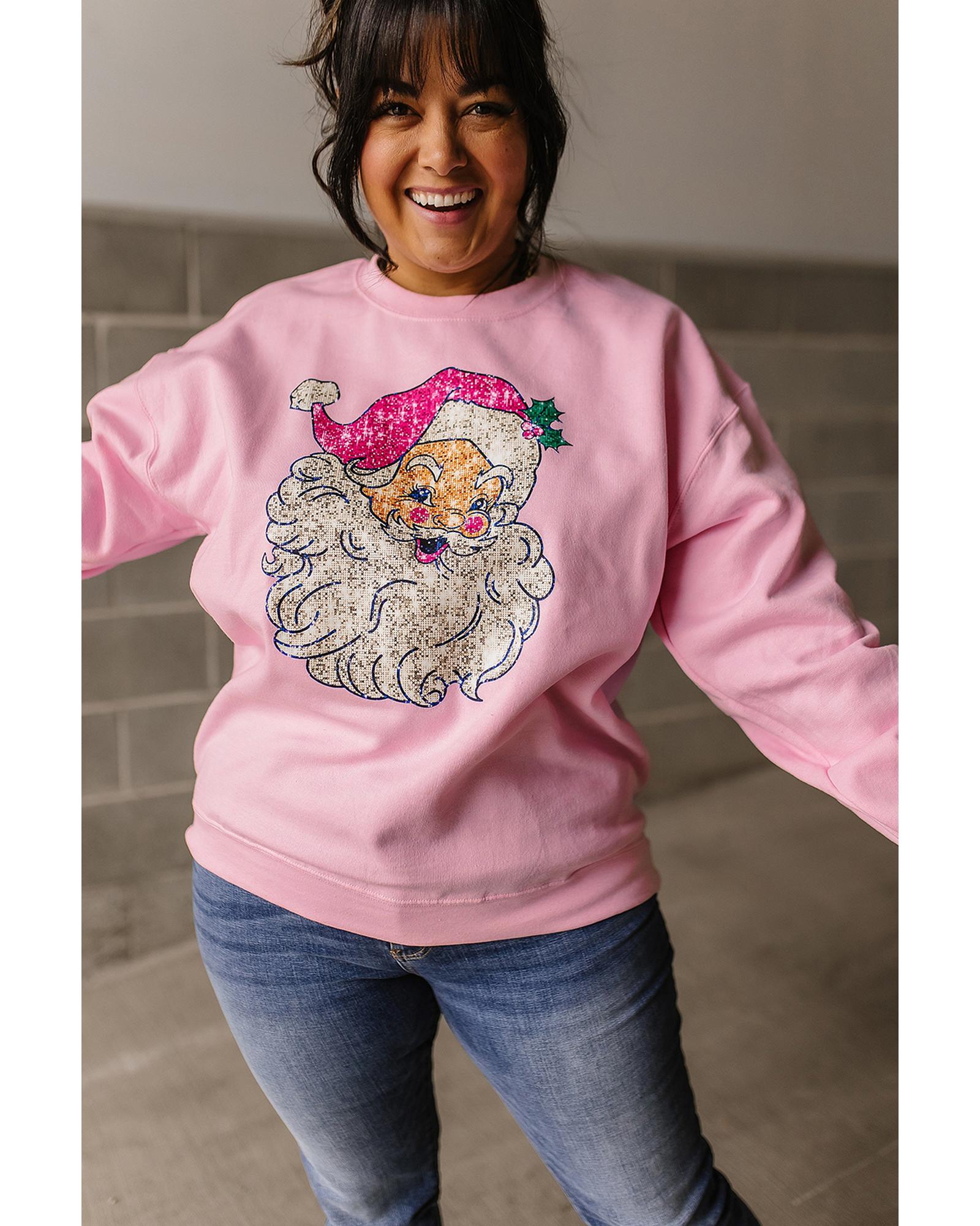 Pink Bold Christmas Claus Graphic Drop Shoulder Sweatshirt - L 8