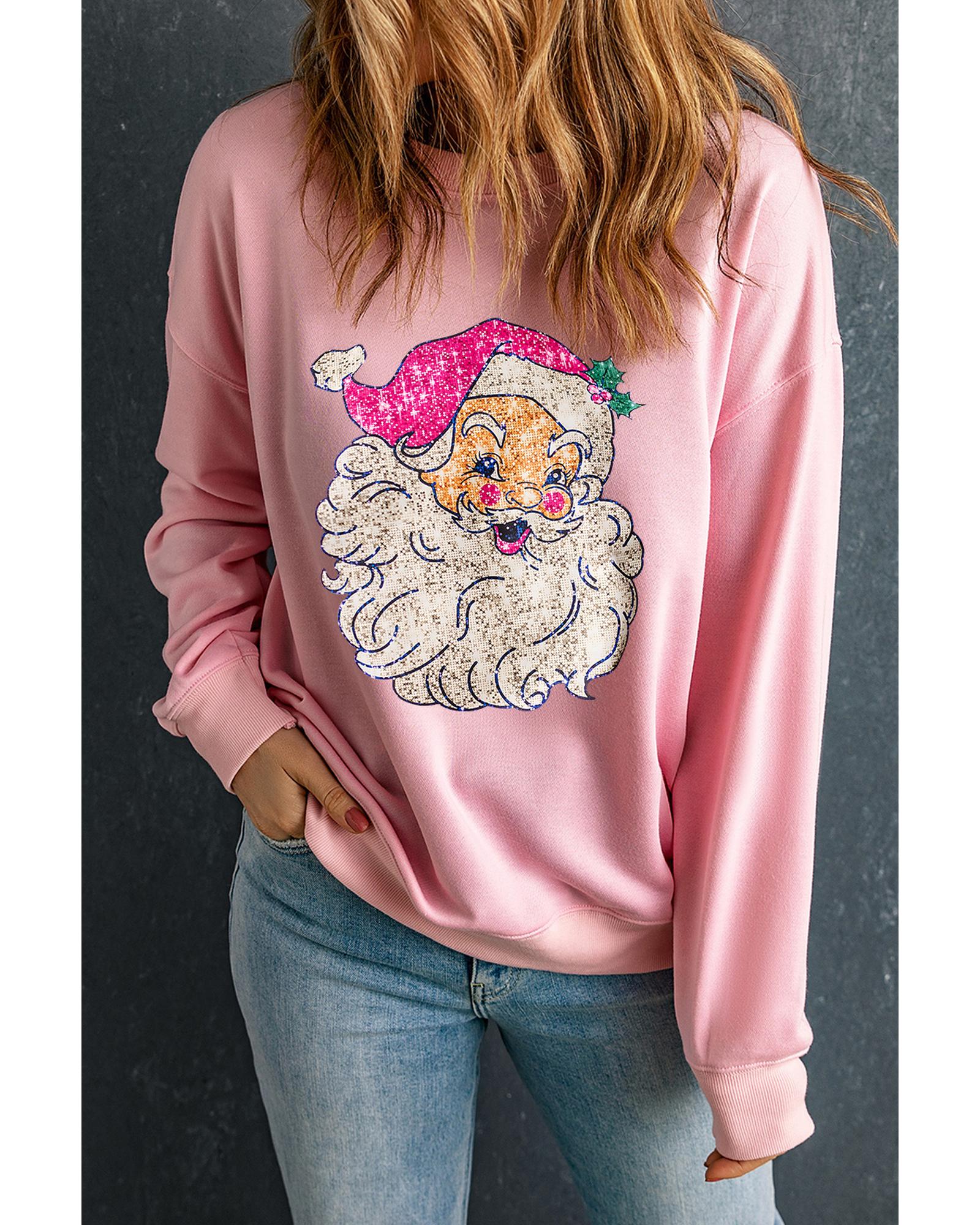 Pink Bold Christmas Claus Graphic Drop Shoulder Sweatshirt - M 6