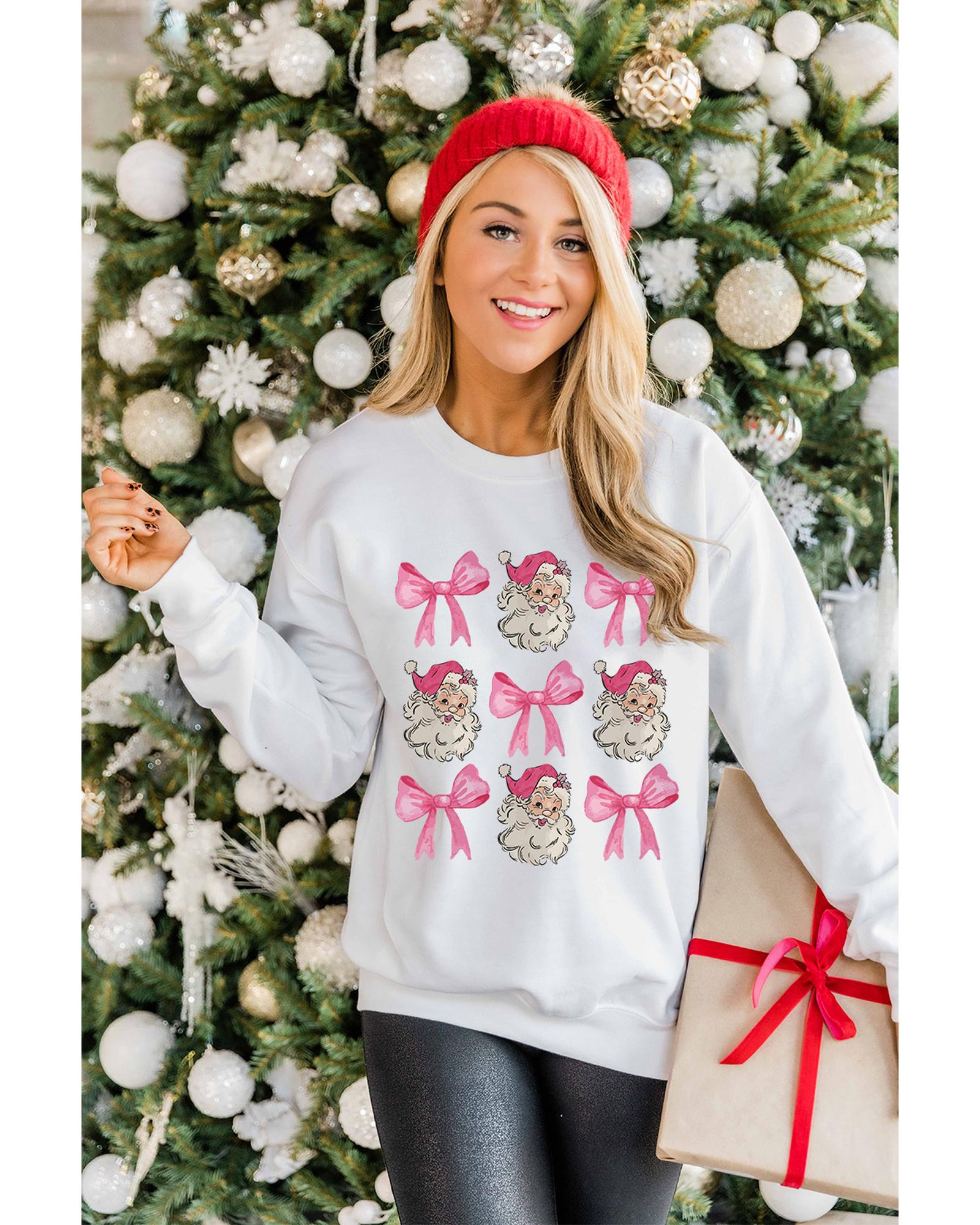 Beige Santa Claus Bowknot Pattern Christmas Sweatshirt - M