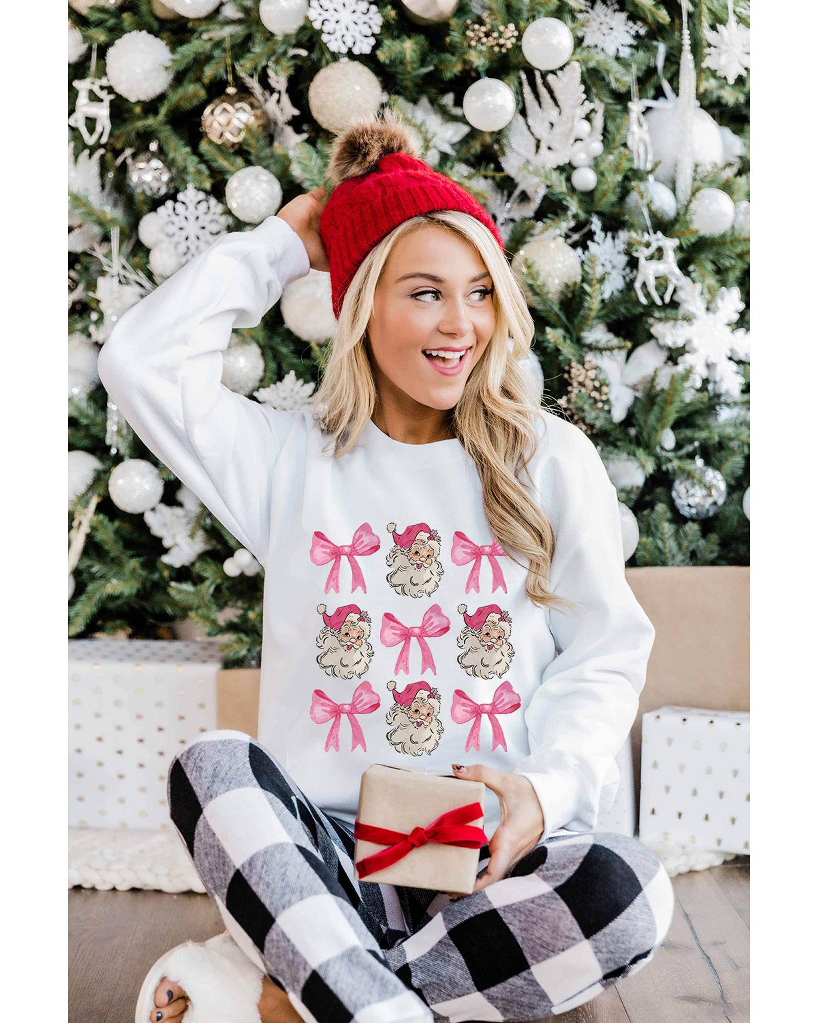 Beige Santa Claus Bowknot Pattern Christmas Sweatshirt - S 3