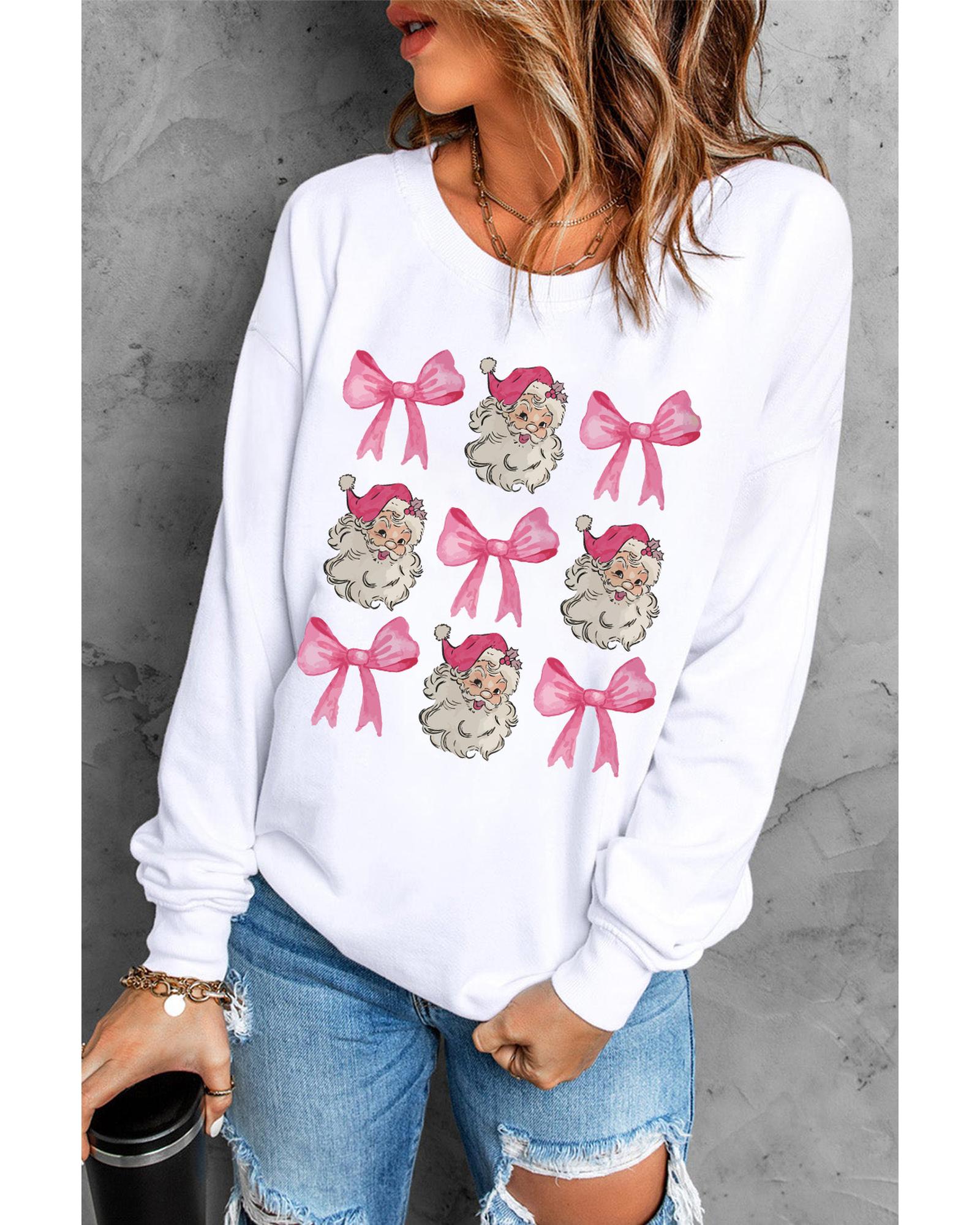 Beige Santa Claus Bowknot Pattern Christmas Sweatshirt - S 4
