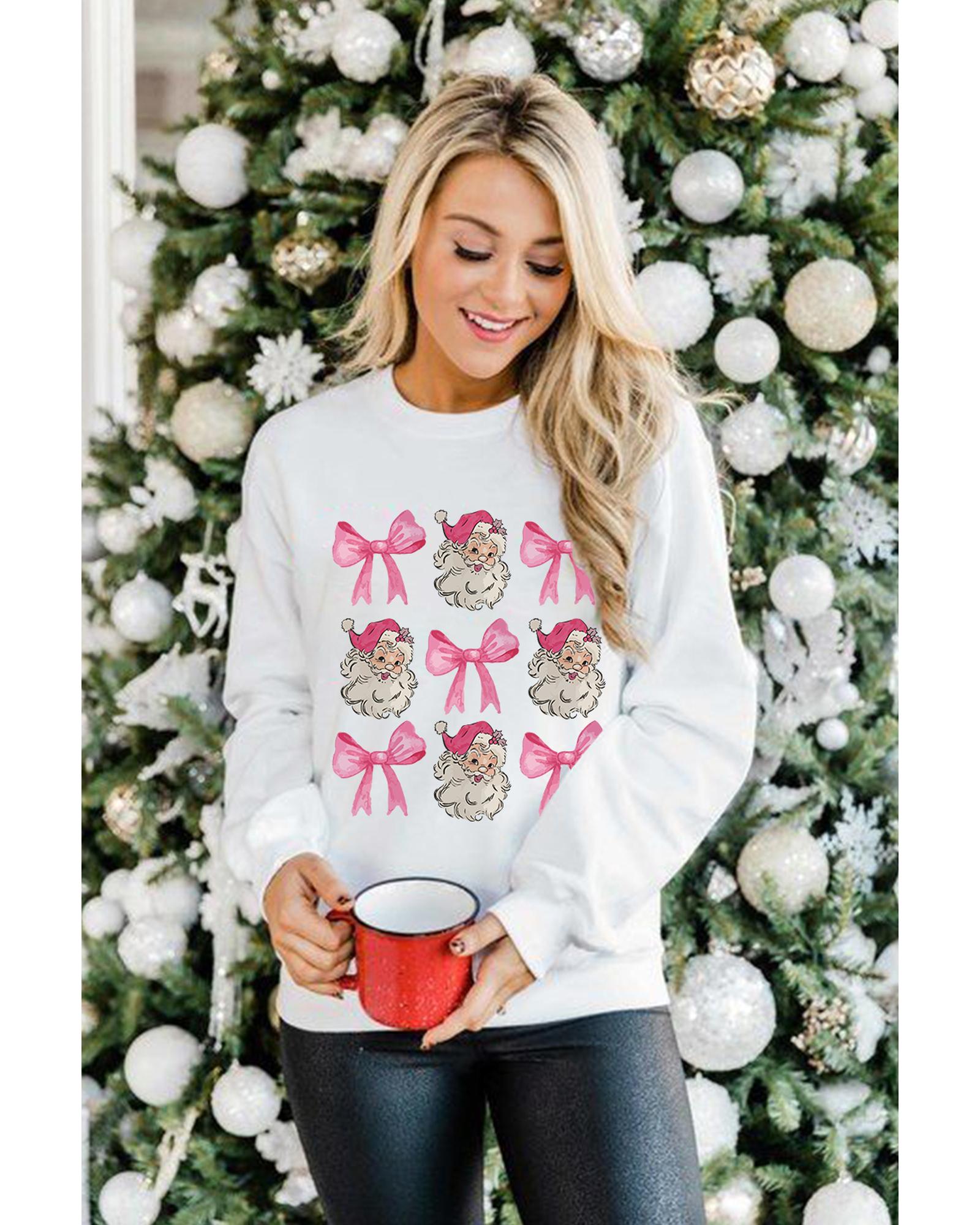 Beige Santa Claus Bowknot Pattern Christmas Sweatshirt - S 5