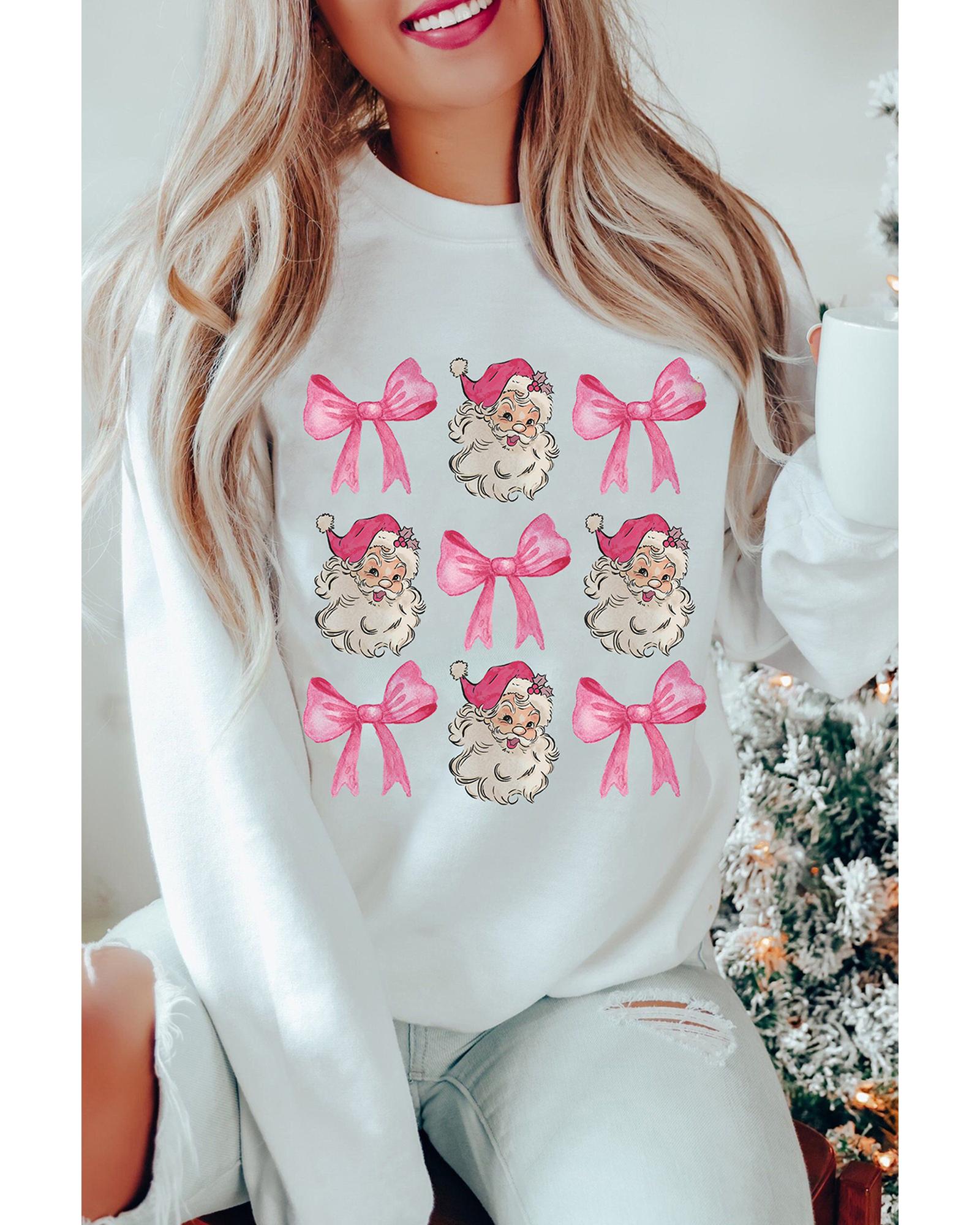 Beige Santa Claus Bowknot Pattern Christmas Sweatshirt - S 7