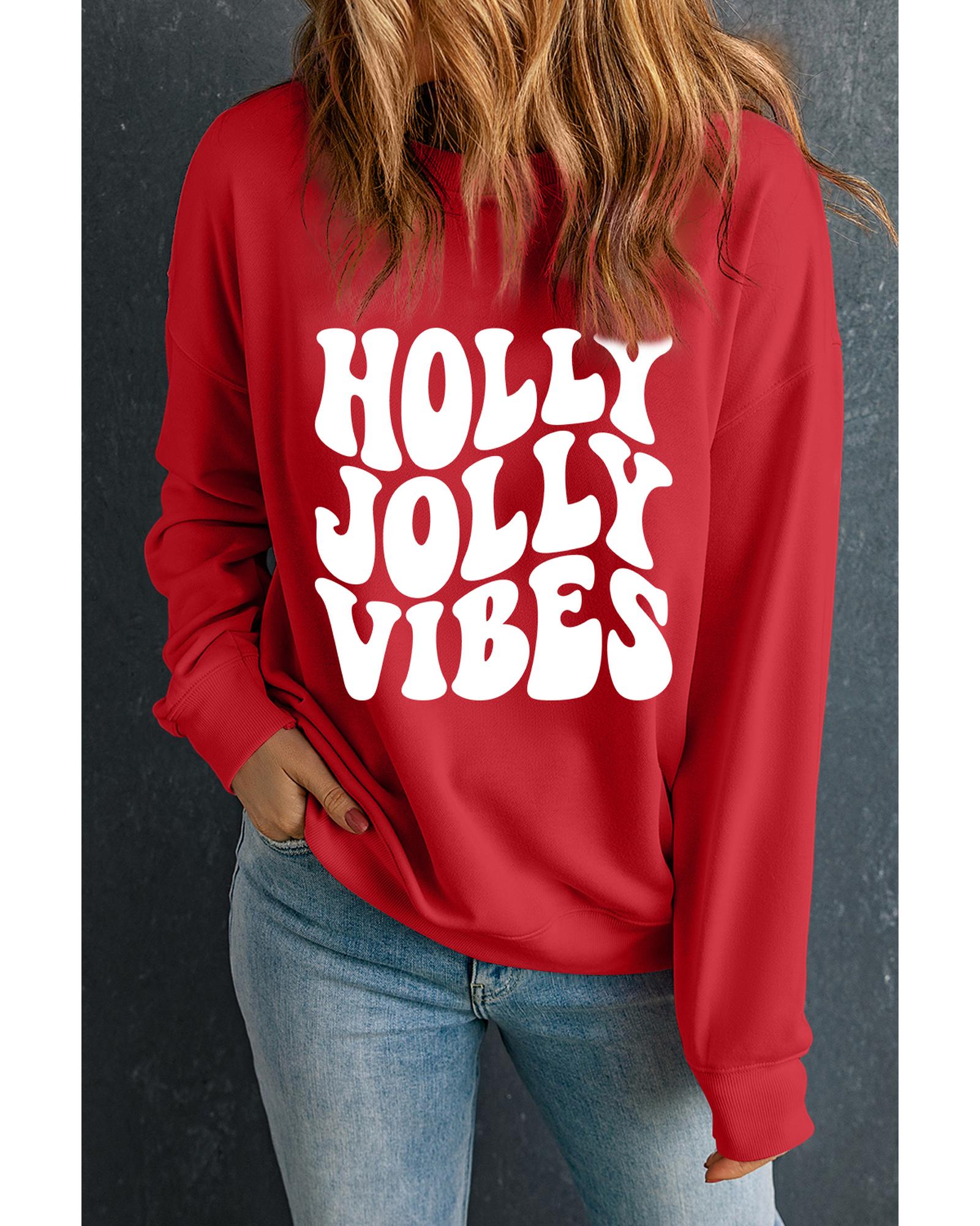 Red HOLLY JOLLY VIBES Graphic Crewneck Christmas Sweatshirt - 2XL